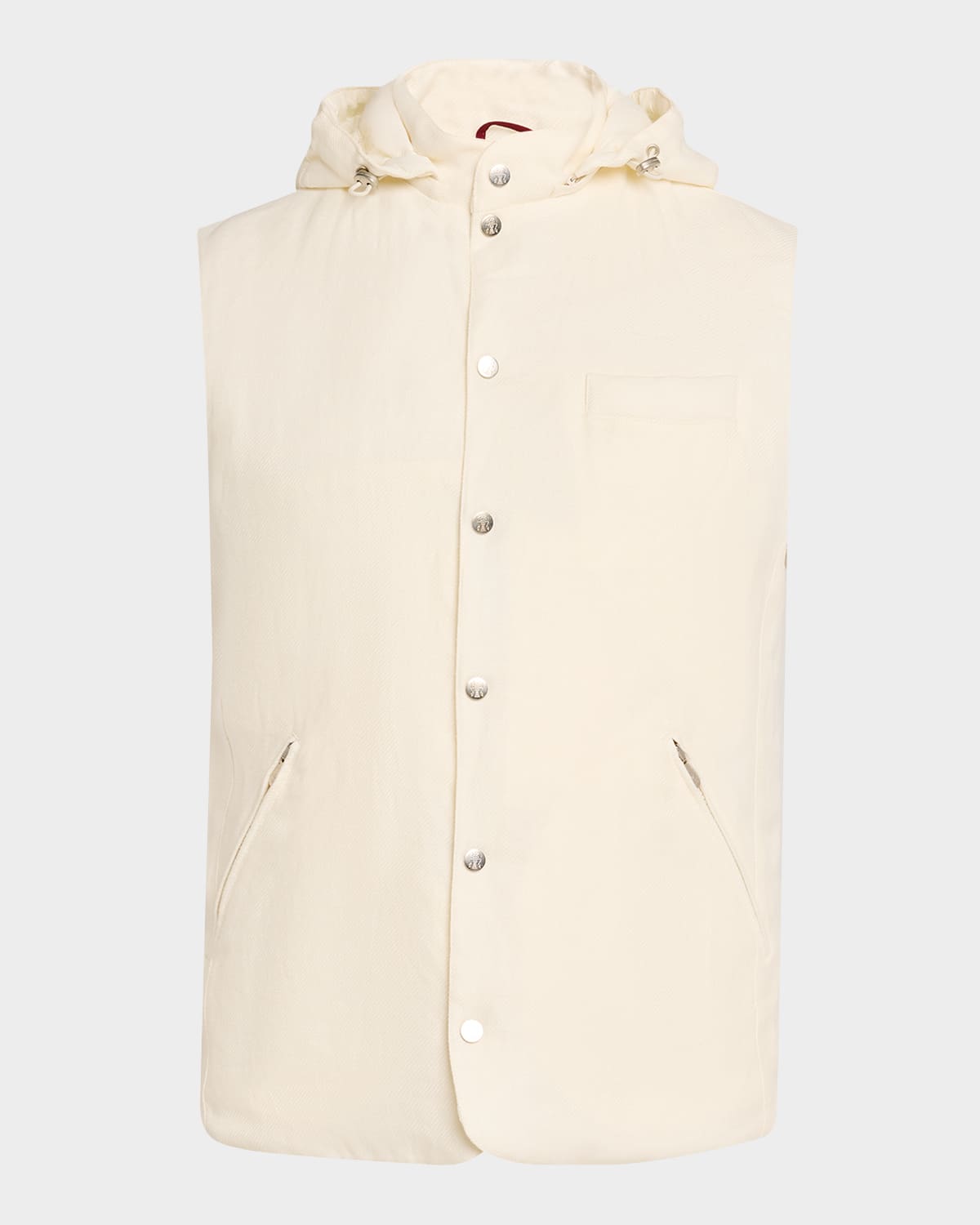 BRUNELLO CUCINELLI MEN'S WATER-RESISTANT SNAP-FRONT VEST WITH REMOVABLE HOOD 