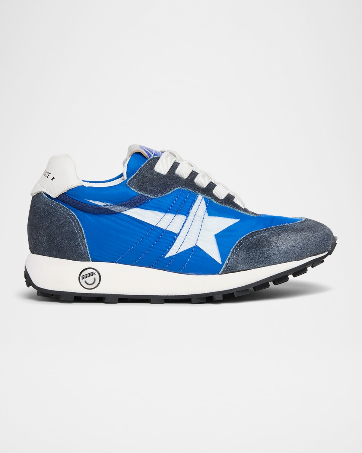 Golden Goose Blue/dark Kids' Marathon Suede And Nylon Low-top Trainers Eur 28 / 10 Uk In Royal Bluedark Bluewhite