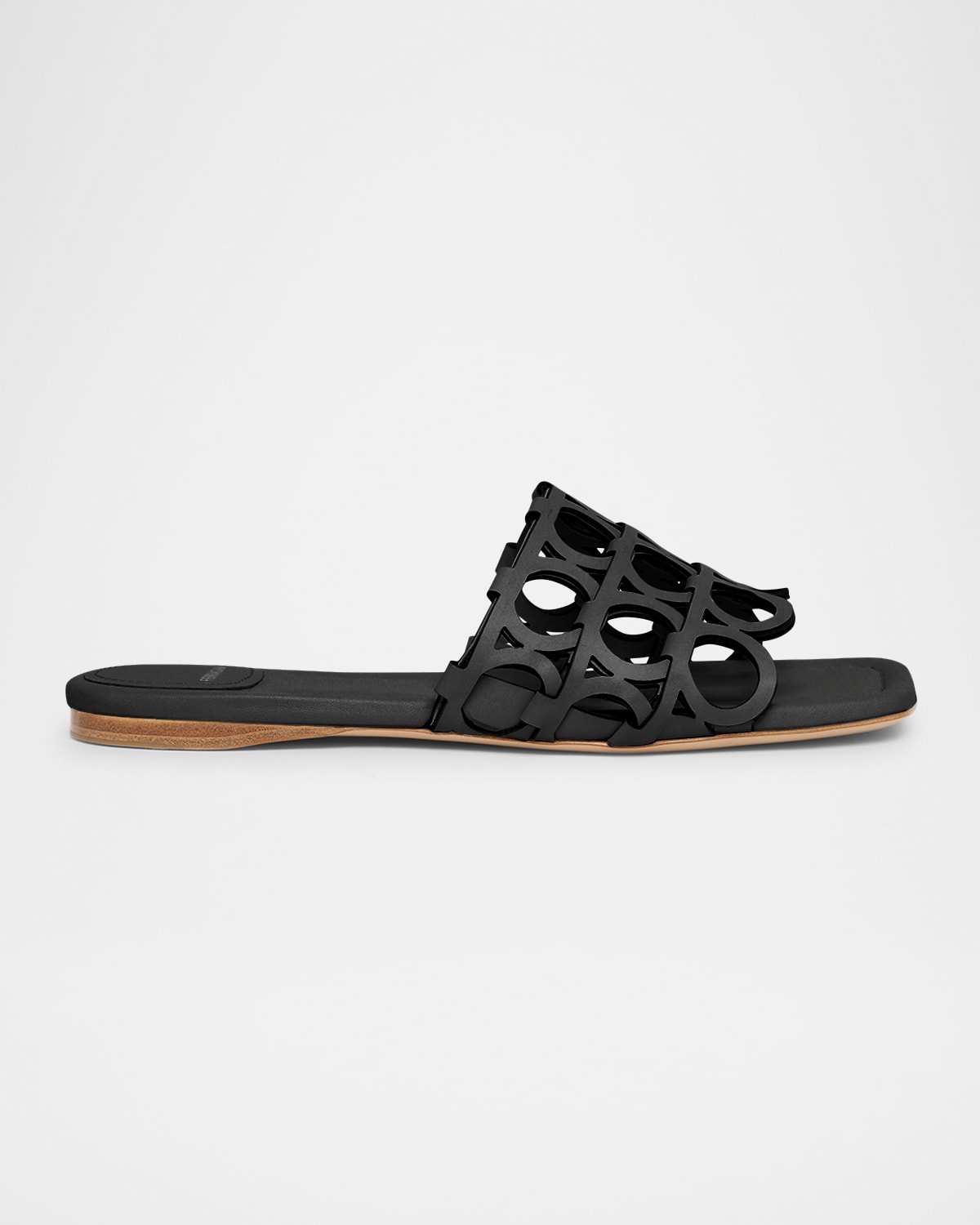Ferragamo Erne Leather Gancini Link Slide Sandals In Nero