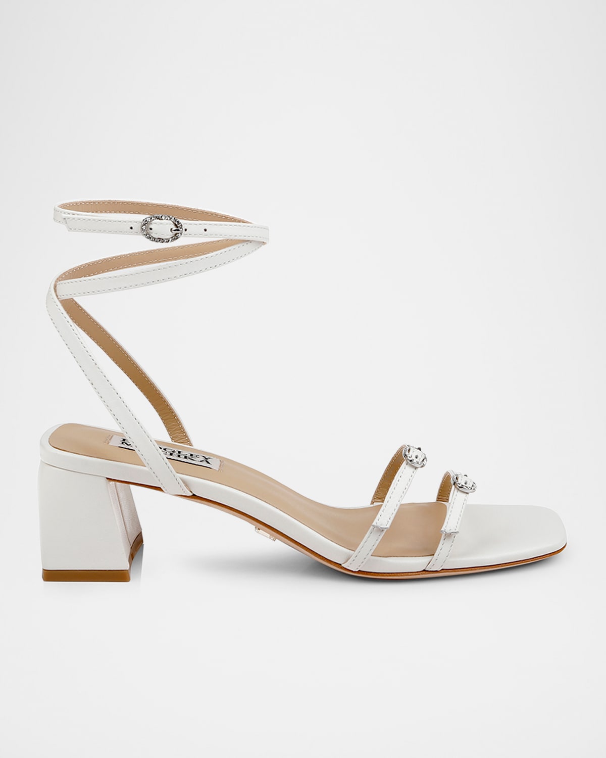 BADGLEY MISCHKA DANIA ANKLE-STRAP BUCKLE LEATHER SANDALS 