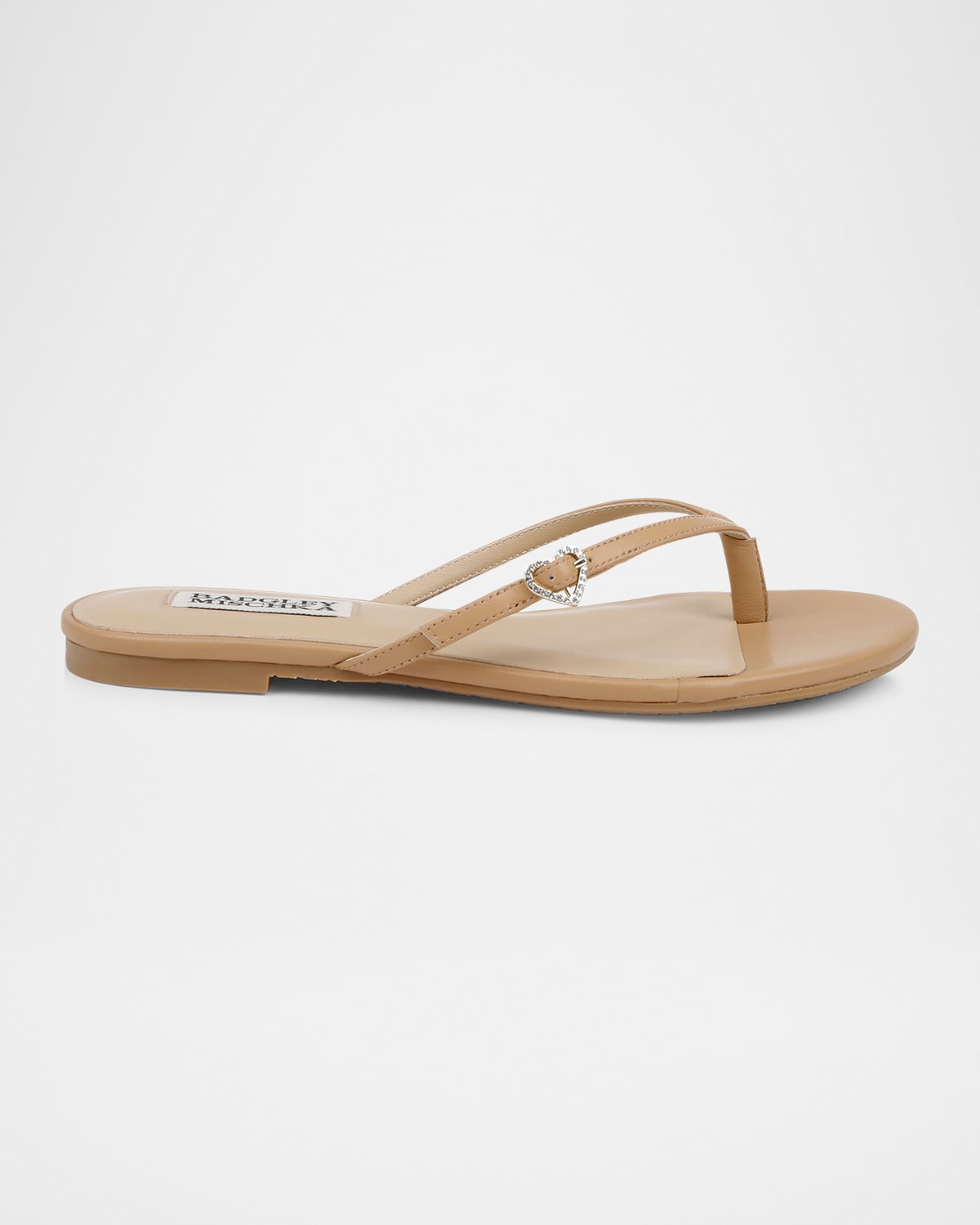 Shop Badgley Mischka Dynah Heart Leather Flat Sandals In Reed Leather