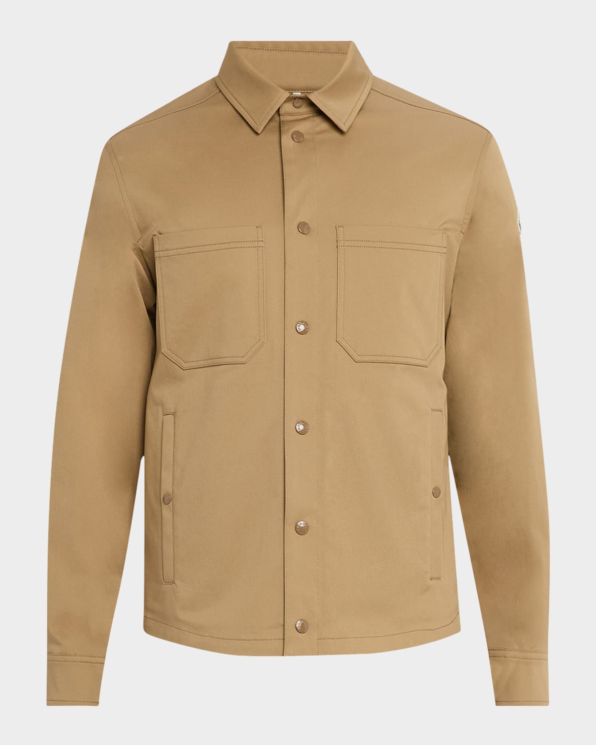 Moncler Beige Cotton Gabardine Overshirt In Cognac