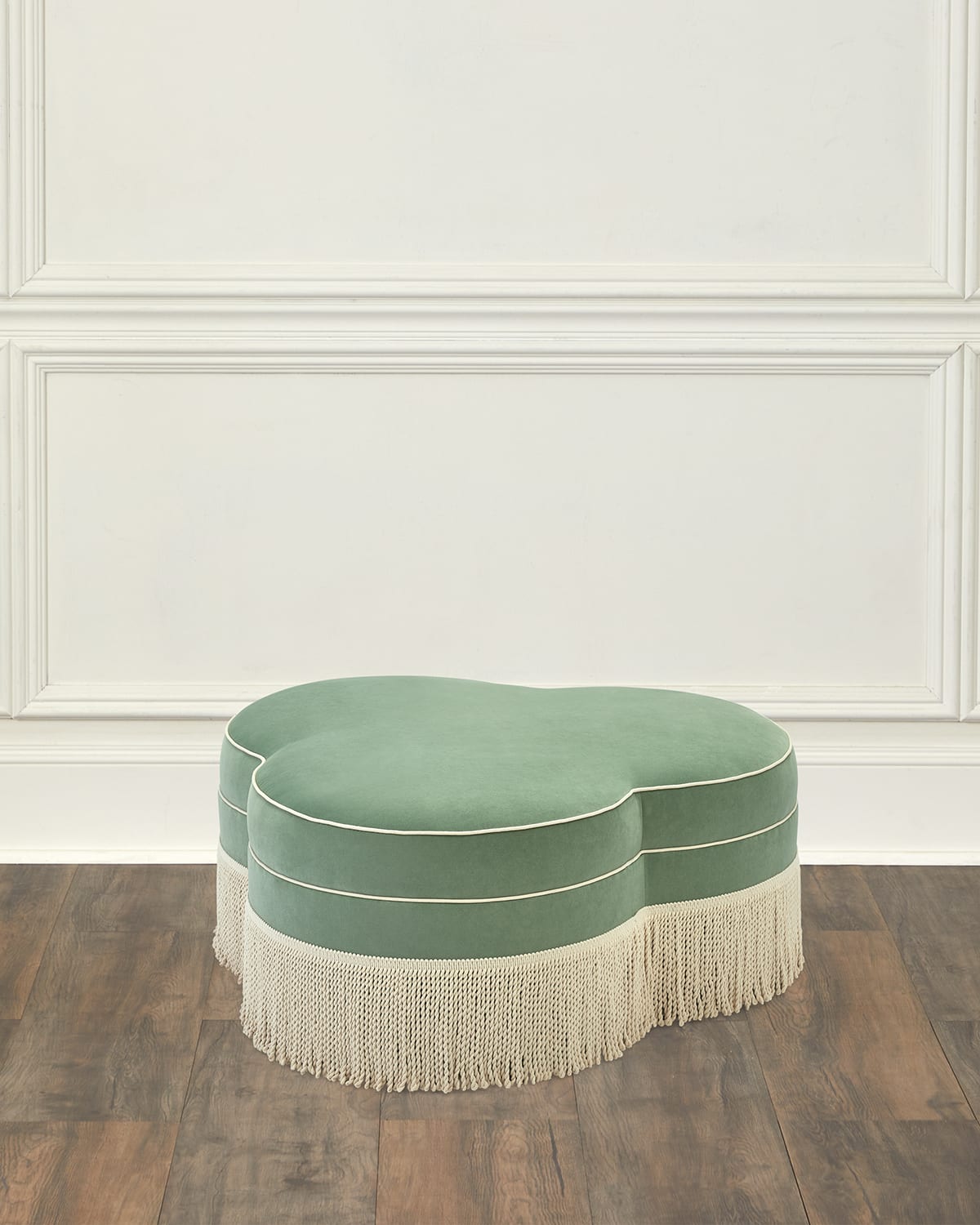Massoud Leona Fringed Ottoman In Green