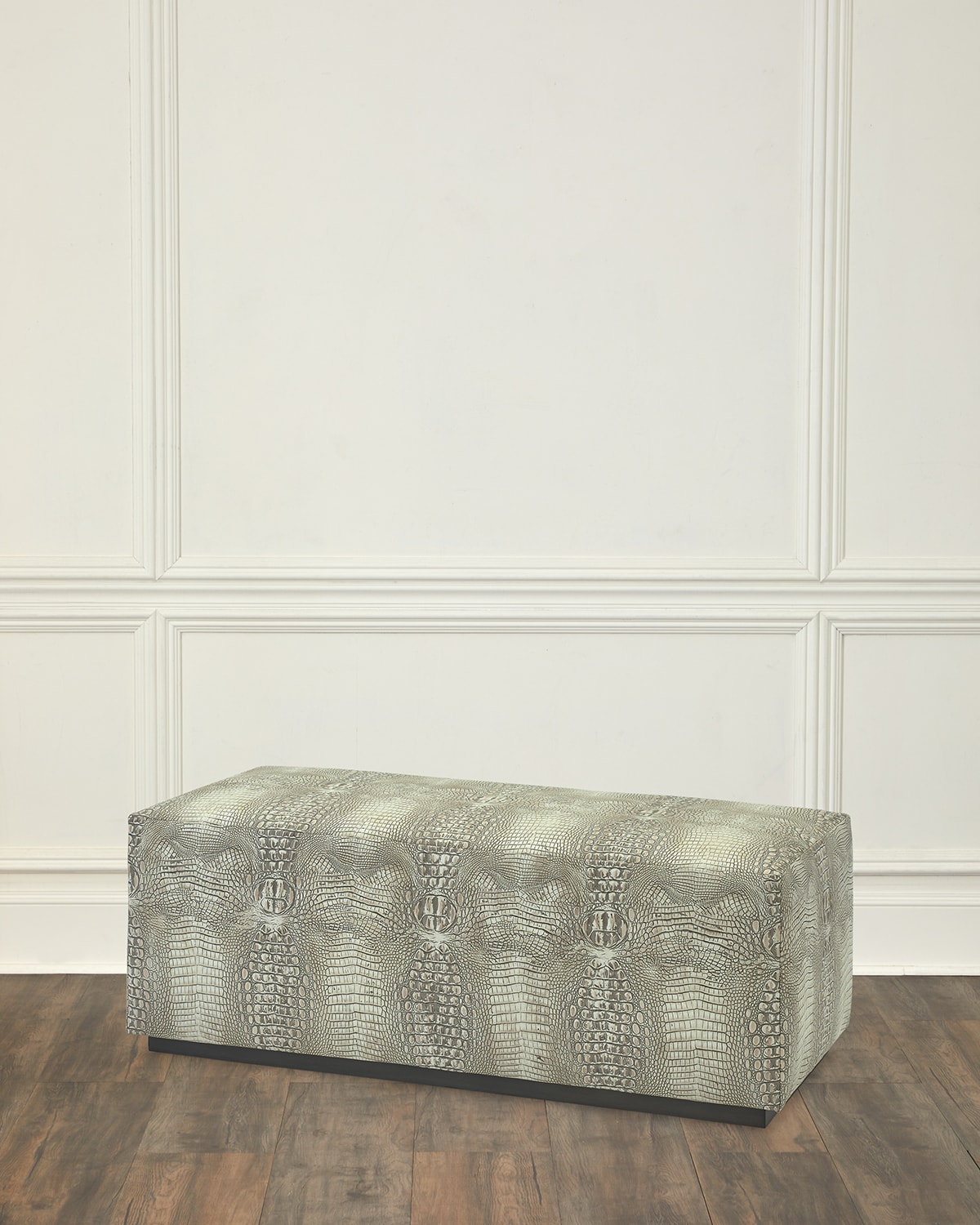 Massoud Darana Embossed Leather Bench, 48" In Greige 