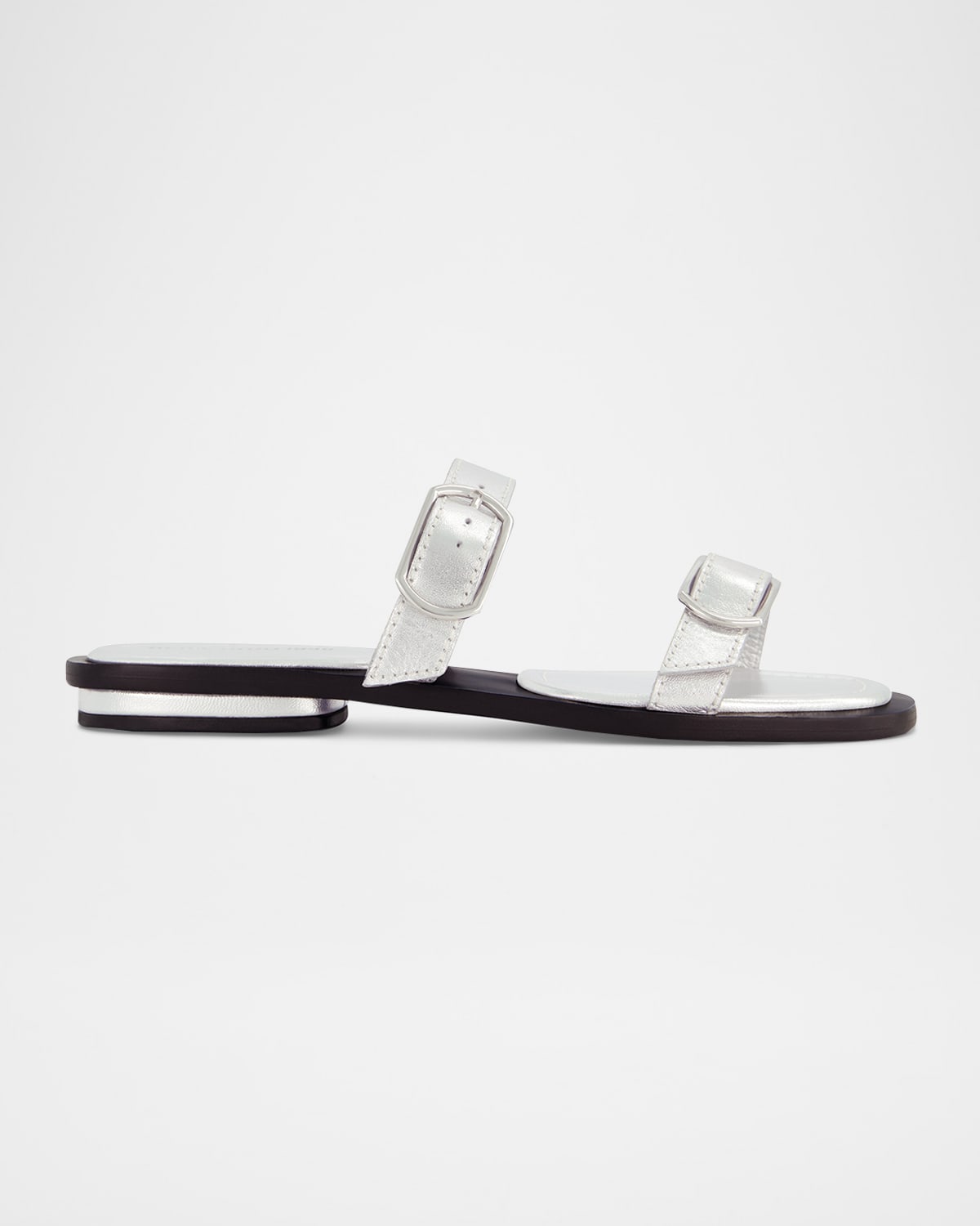 Arta Buckle Metallic Leather Flat Sandals