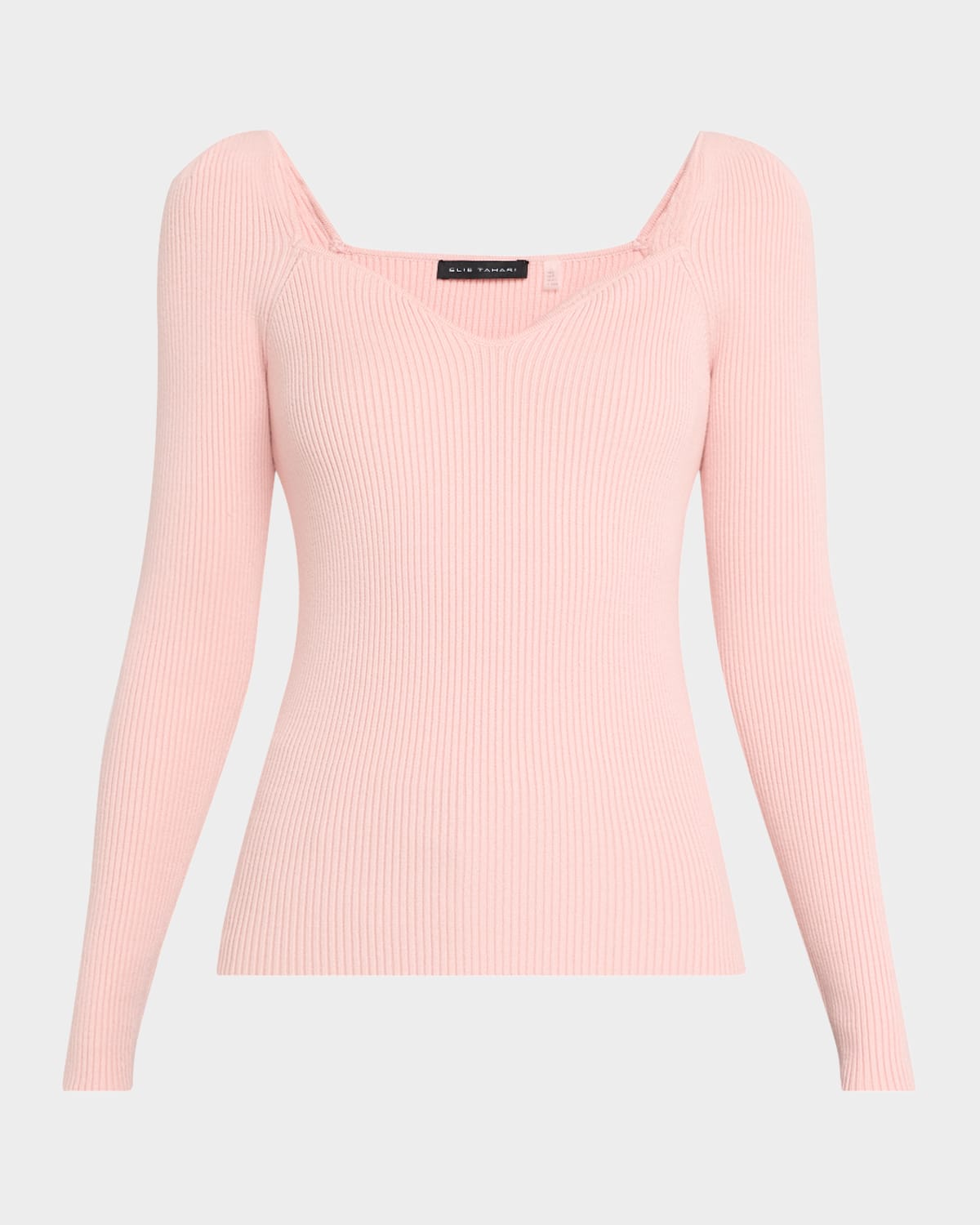 Shop Elie Tahari The Soraya Ribbed Sweetheart Sweater In Blush Rose
