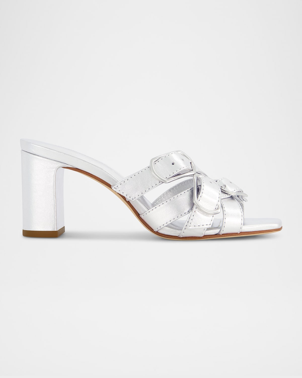BERNARDO 1946 BEA METALLIC BUCKLE MULE SANDALS 