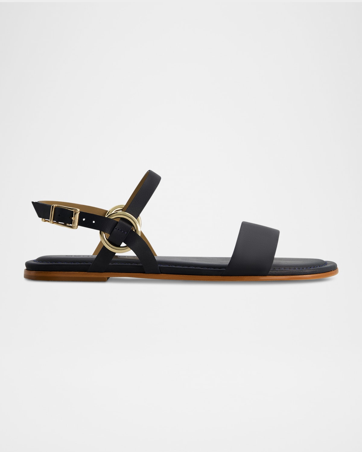 Shop Bernardo Henre Leather Flat Slingback Sandals In Navy Antinque Calf