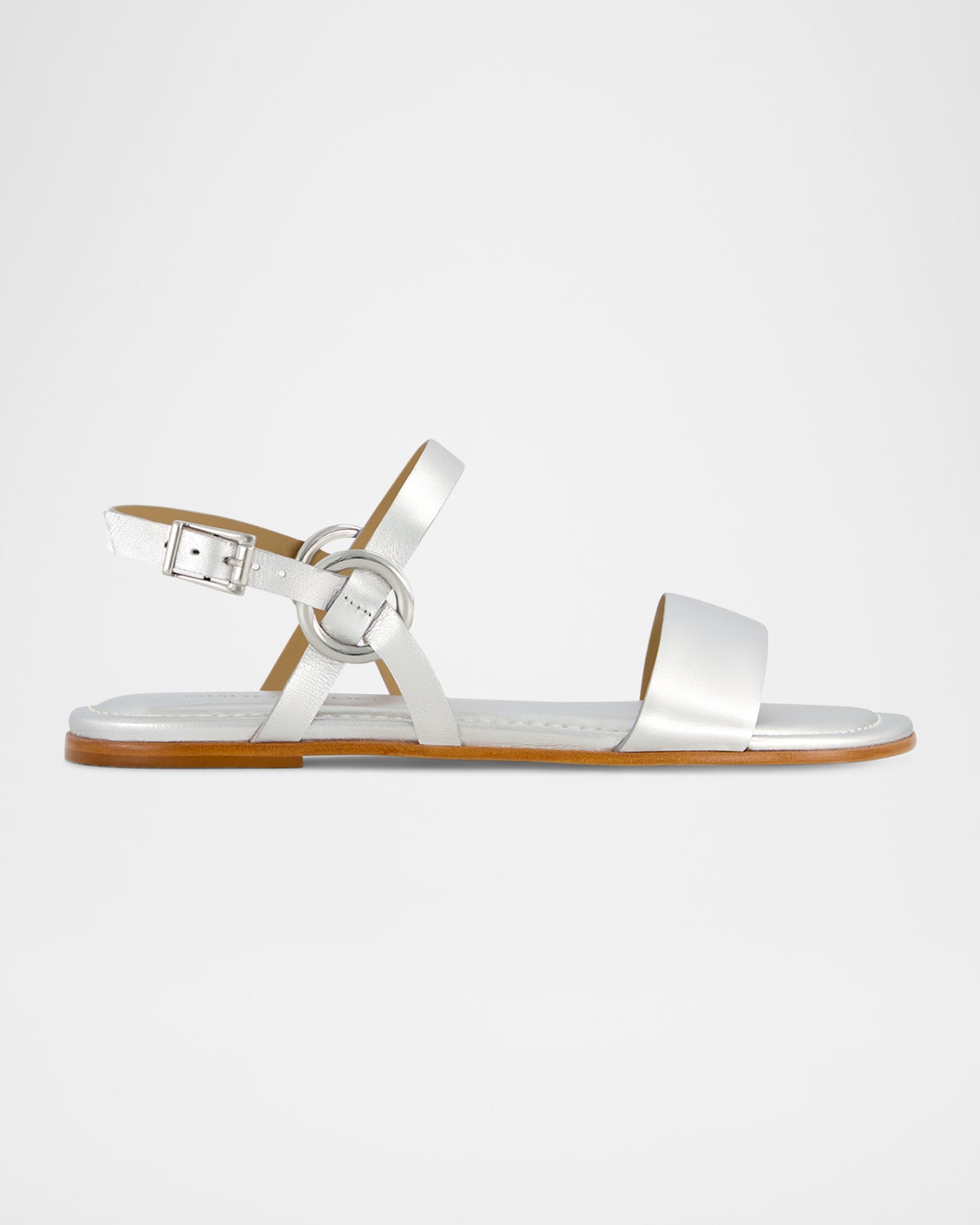 Shop Bernardo Henre Metallic Flat Slingback Sandals In Silver Metallic Antique Calf