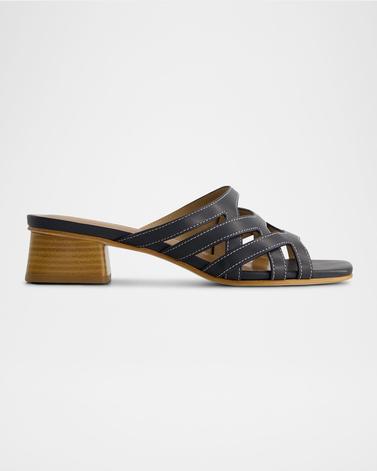 Shop Bernardo Jacin Caged Leather Slide Sandals In Navy Antinque Calf