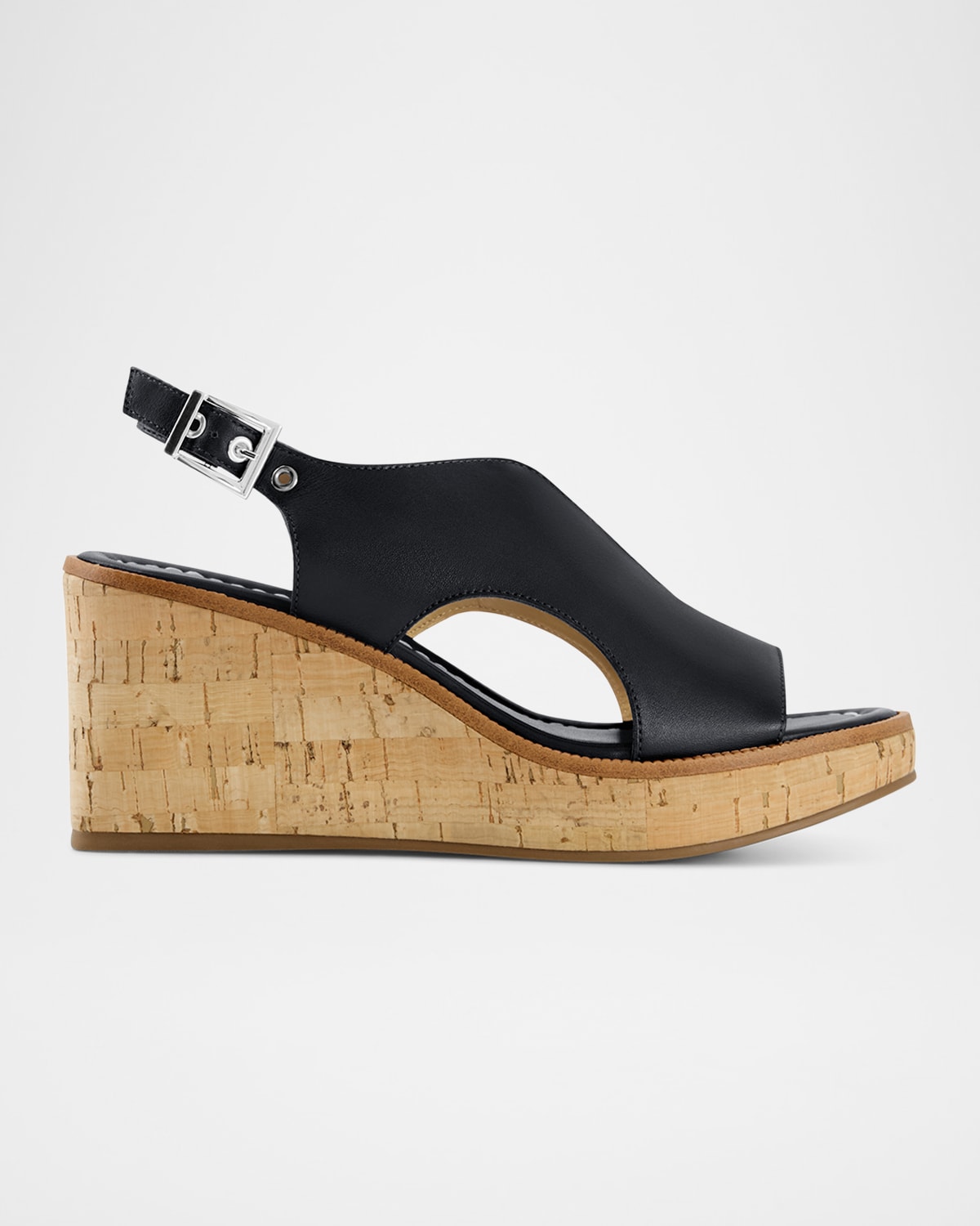 BERNARDO KUARTA LEATHER CORK WEDGE SANDALS 