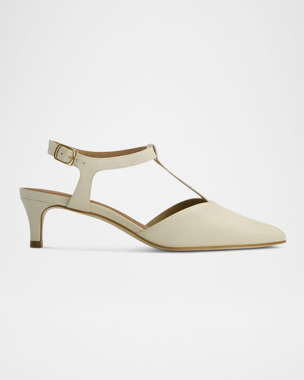 Shop Bernardo Malta Leather T-strap Pumps In Eggshell Antique Calf