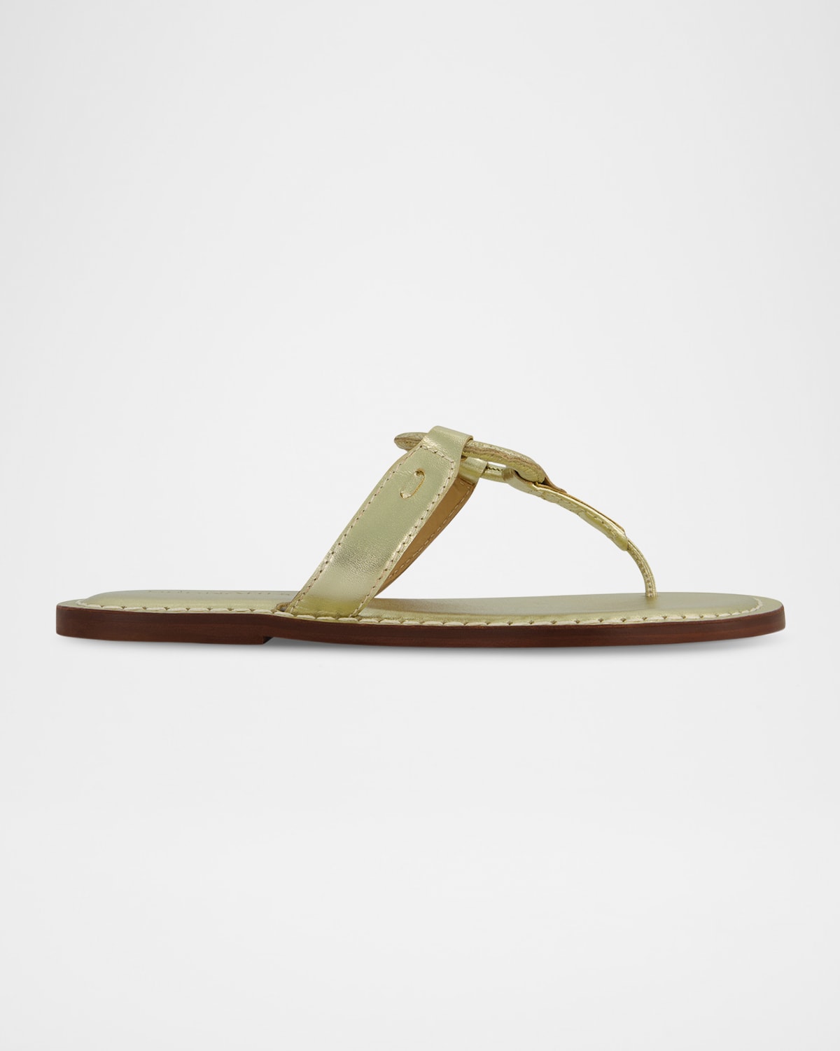 Shop Bernardo Matrix Metallic Flat Thong Sandals In Champagne Metallic Antique Calf