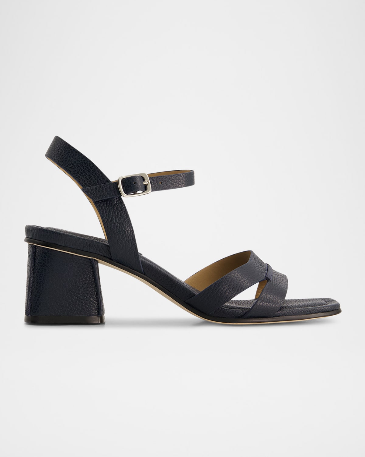 Shop Bernardo Tarra Leather Ankle-strap Sandals In Navy Tumbled Calf