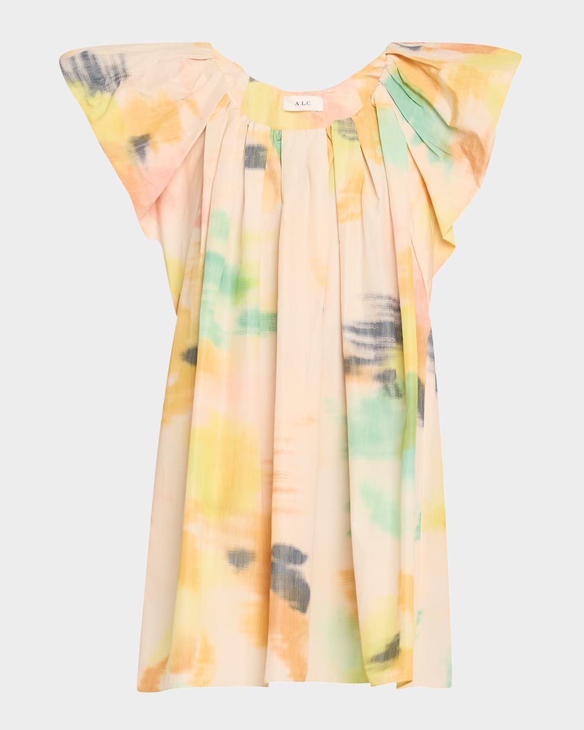 Abi Pleated Puff-Sleeve Mini Dress