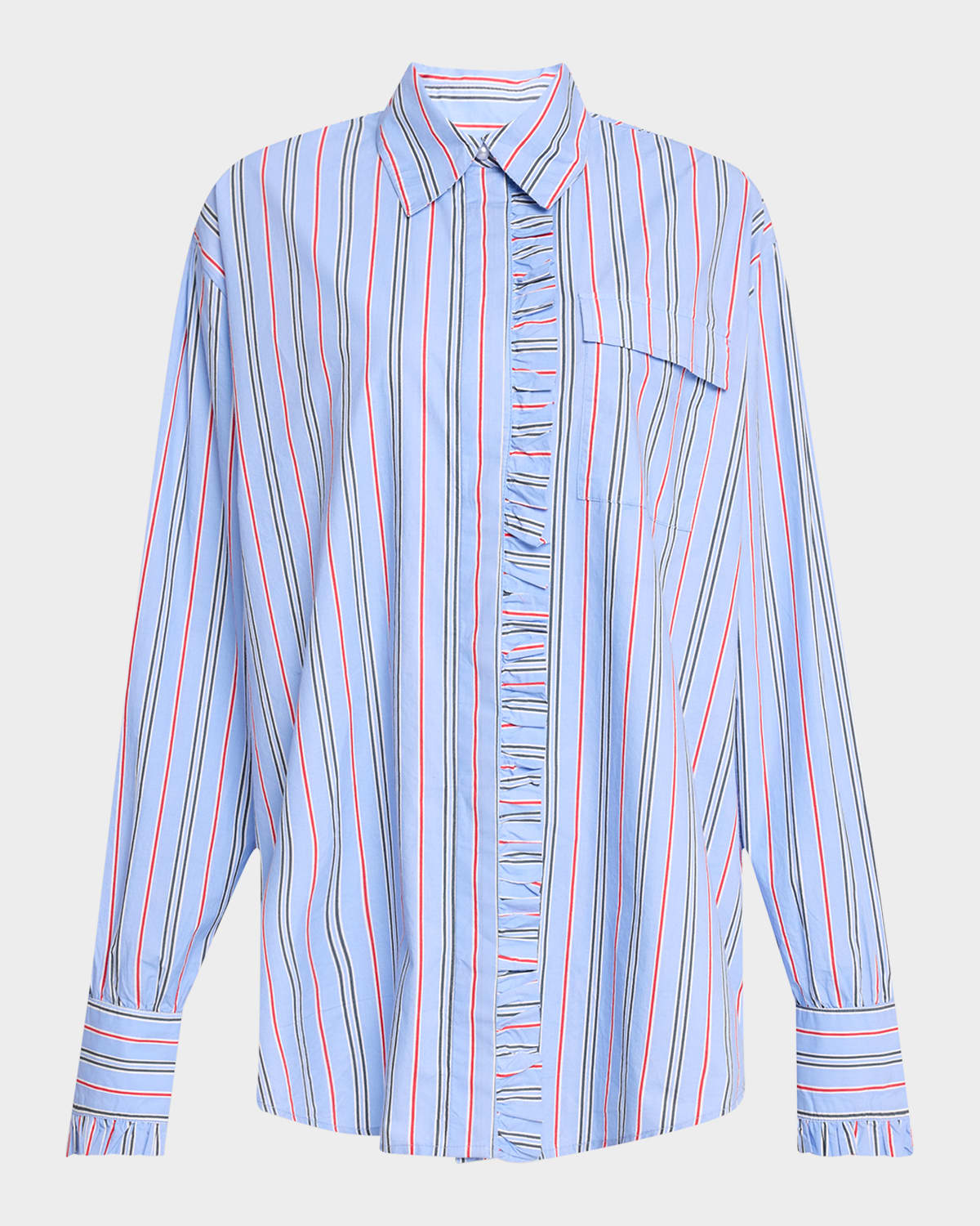 DAMSON MADDER KYLIE STRIPED RUFFLE BUTTON-DOWN SHIRT 