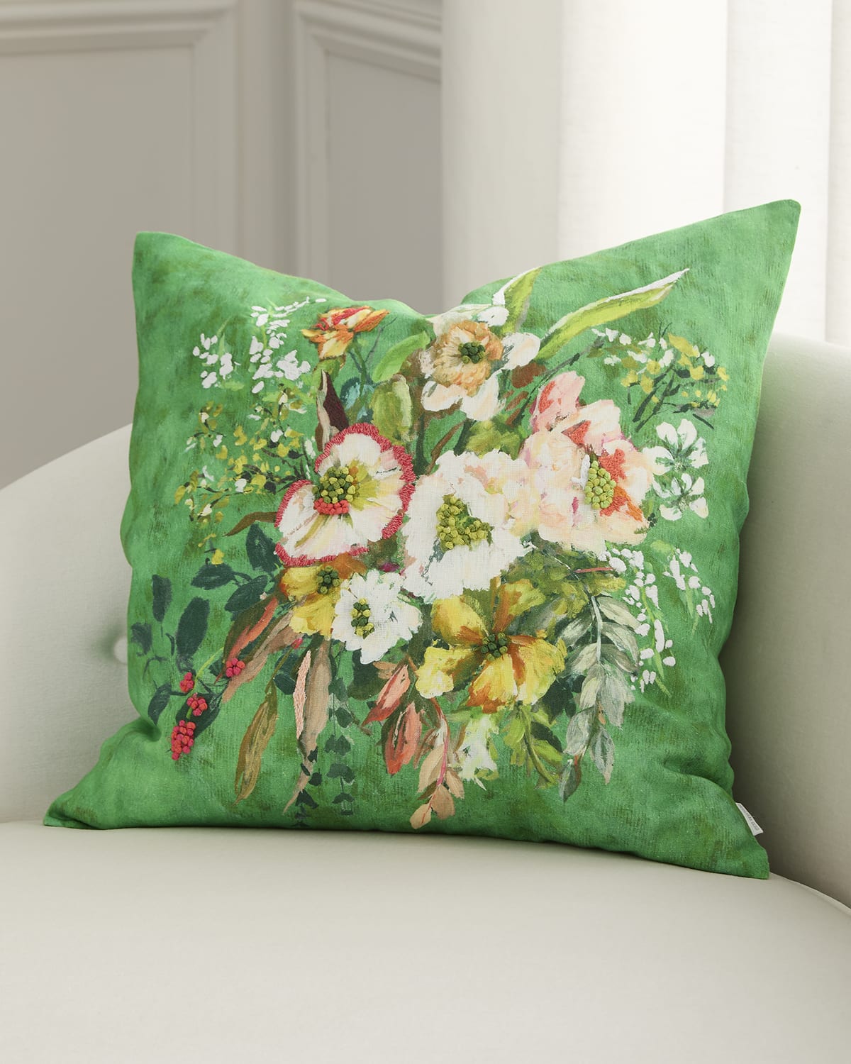 Designers Guild Margaretta Linen Decorative Pillow, 22" Square In Emerald