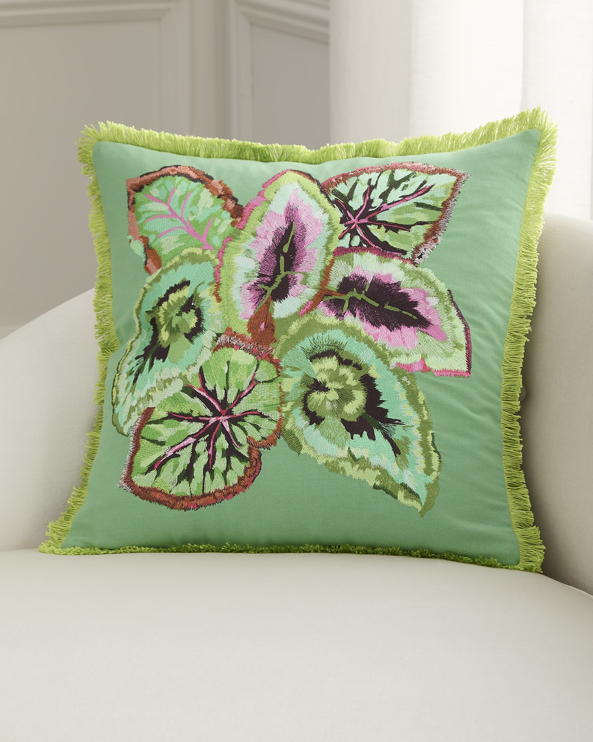 Designers Guild Leaf Glaze Decorative Pillow, 20" Square In Emerald