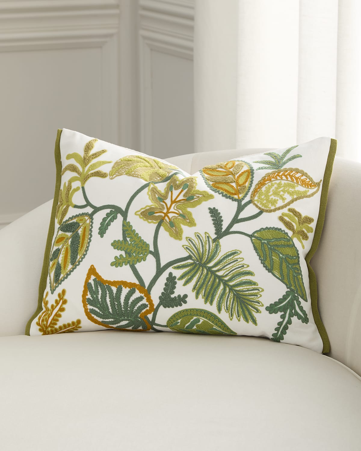 Designers Guild Foglia Embroidered Decorative Pillow, 18" X 24" In Moss