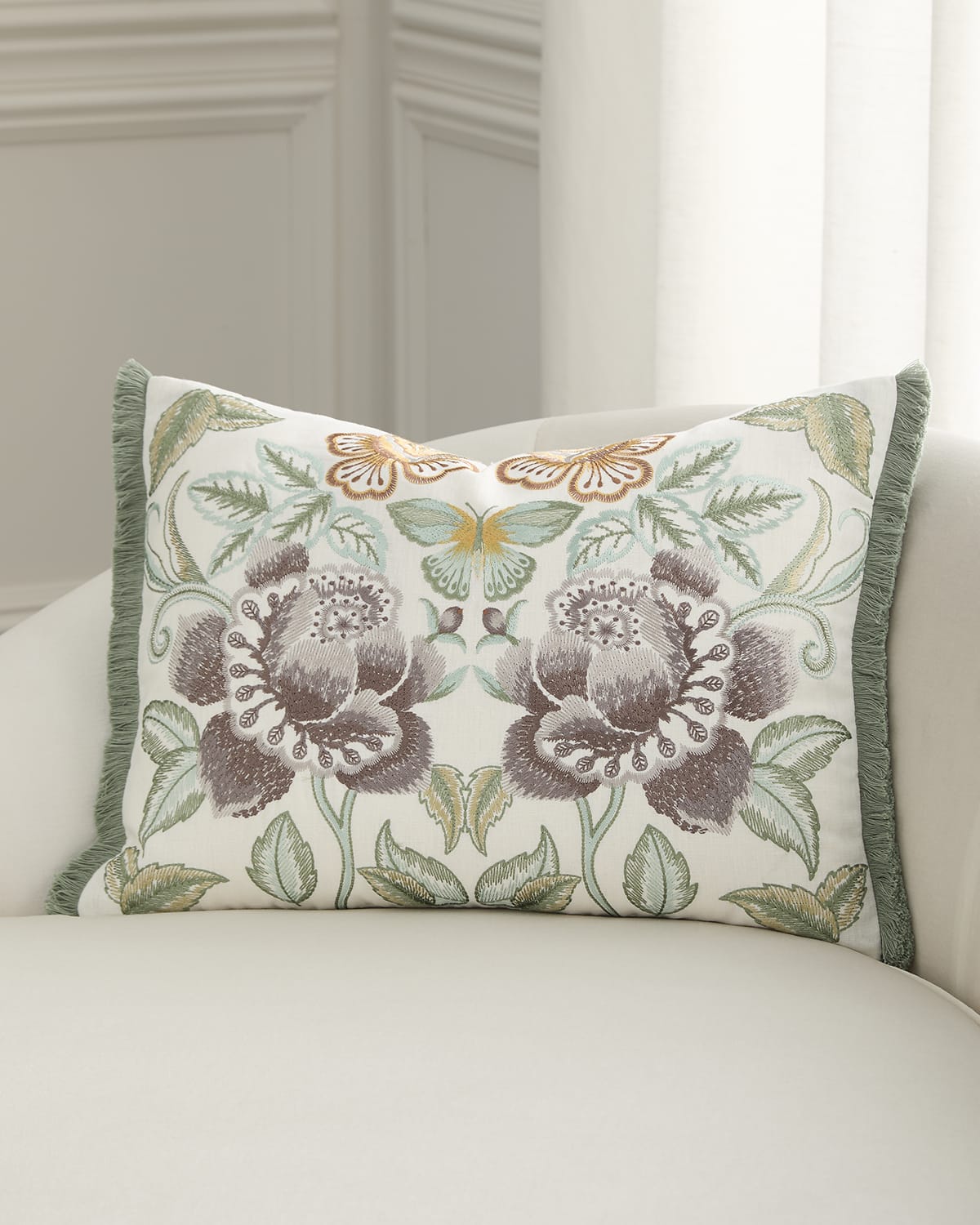 Designers Guild Isabella Embroidered Decorative Pillow, 18" X 24" In Cameo