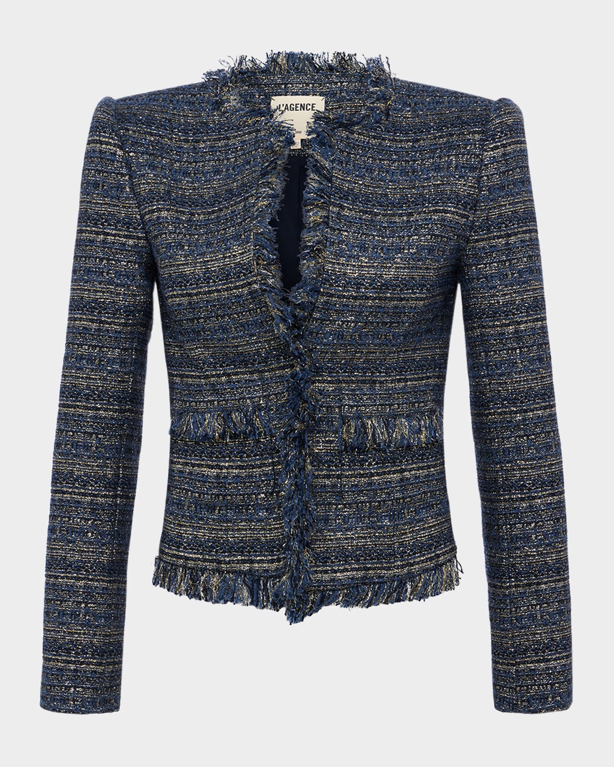L Agence Angelina Tweed Jacket In Bluegreen Multi Tweed