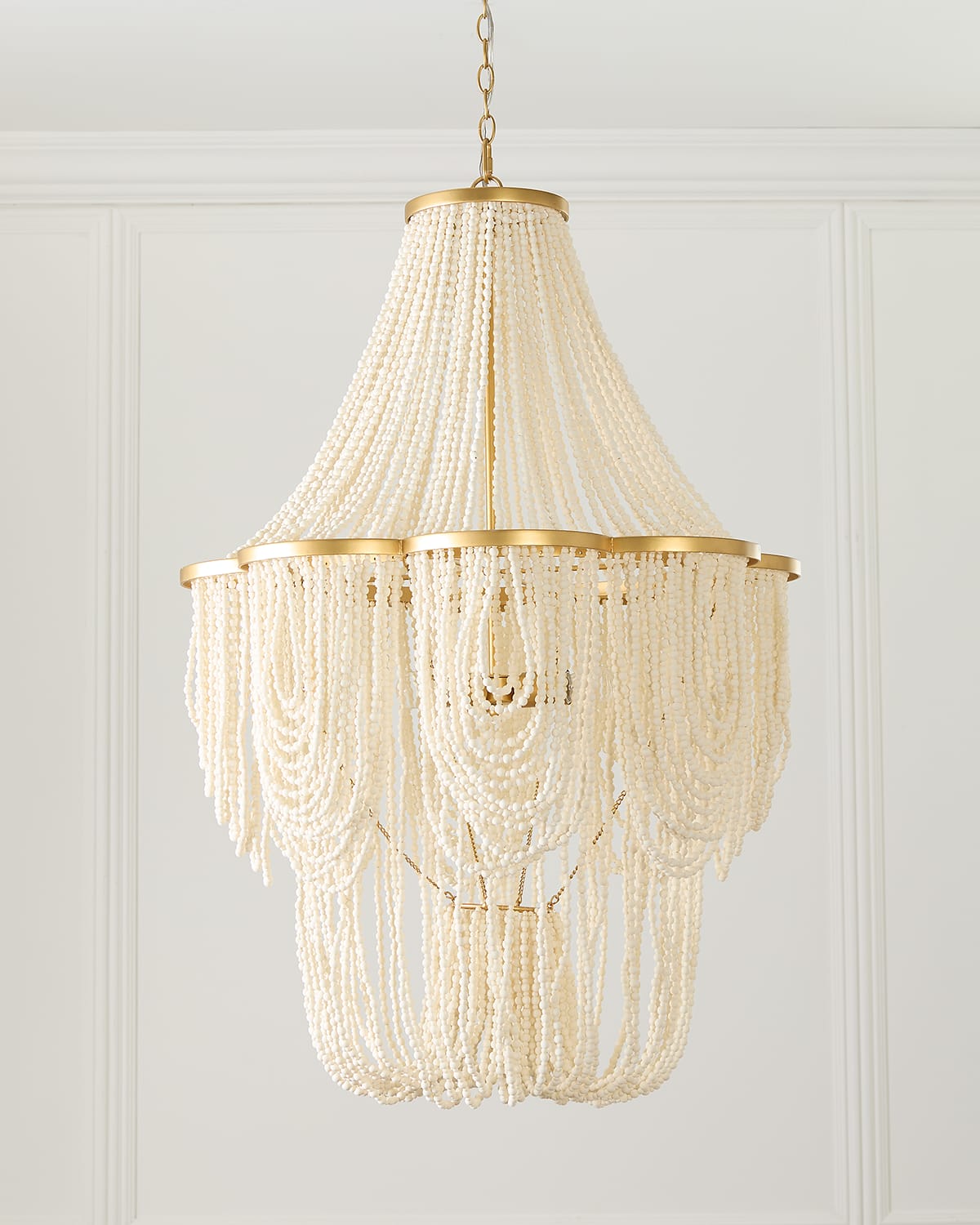 Neiman Marcus Draped Wood Bead 3-light Chandelier - 42.5"