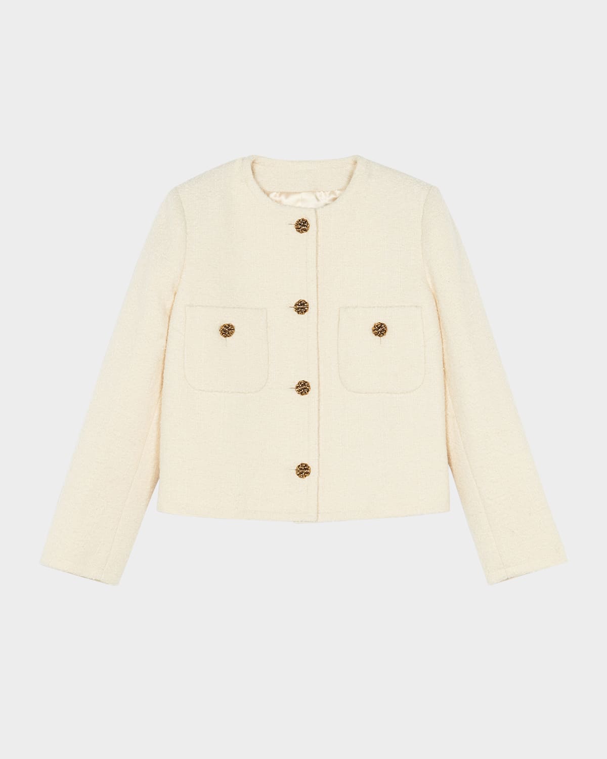 Ba&sh 'meredith' White Crop Jacket With Round Neck And Metal Buttons In Cotton And Wool Blend Woman In Ecru