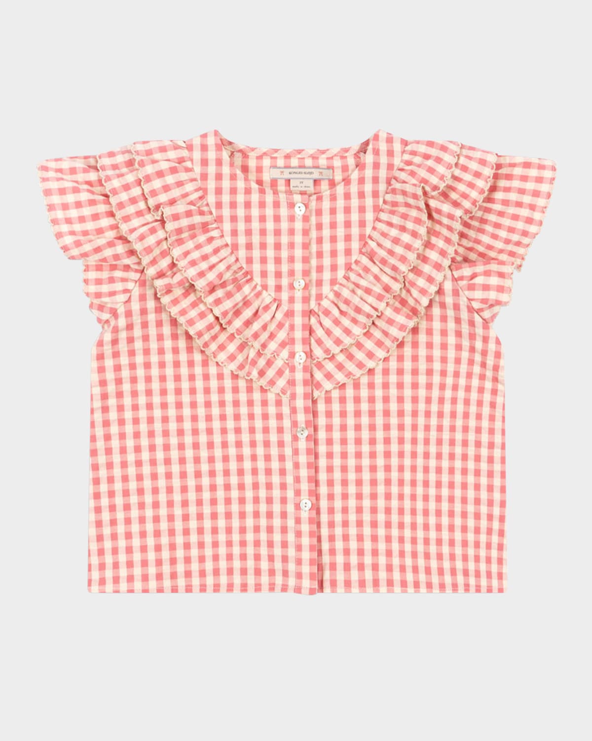 KONGES SLOJD GIRL'S KIM FRILL GINGHAM-PRINT SHIRT 