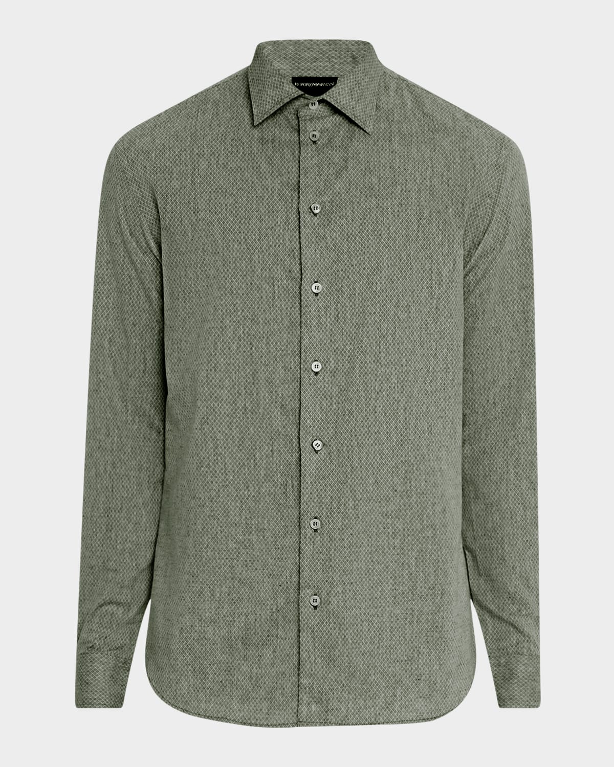 Emporio Armani Men's Linen And Cotton Diamond-print Sport Shirt
