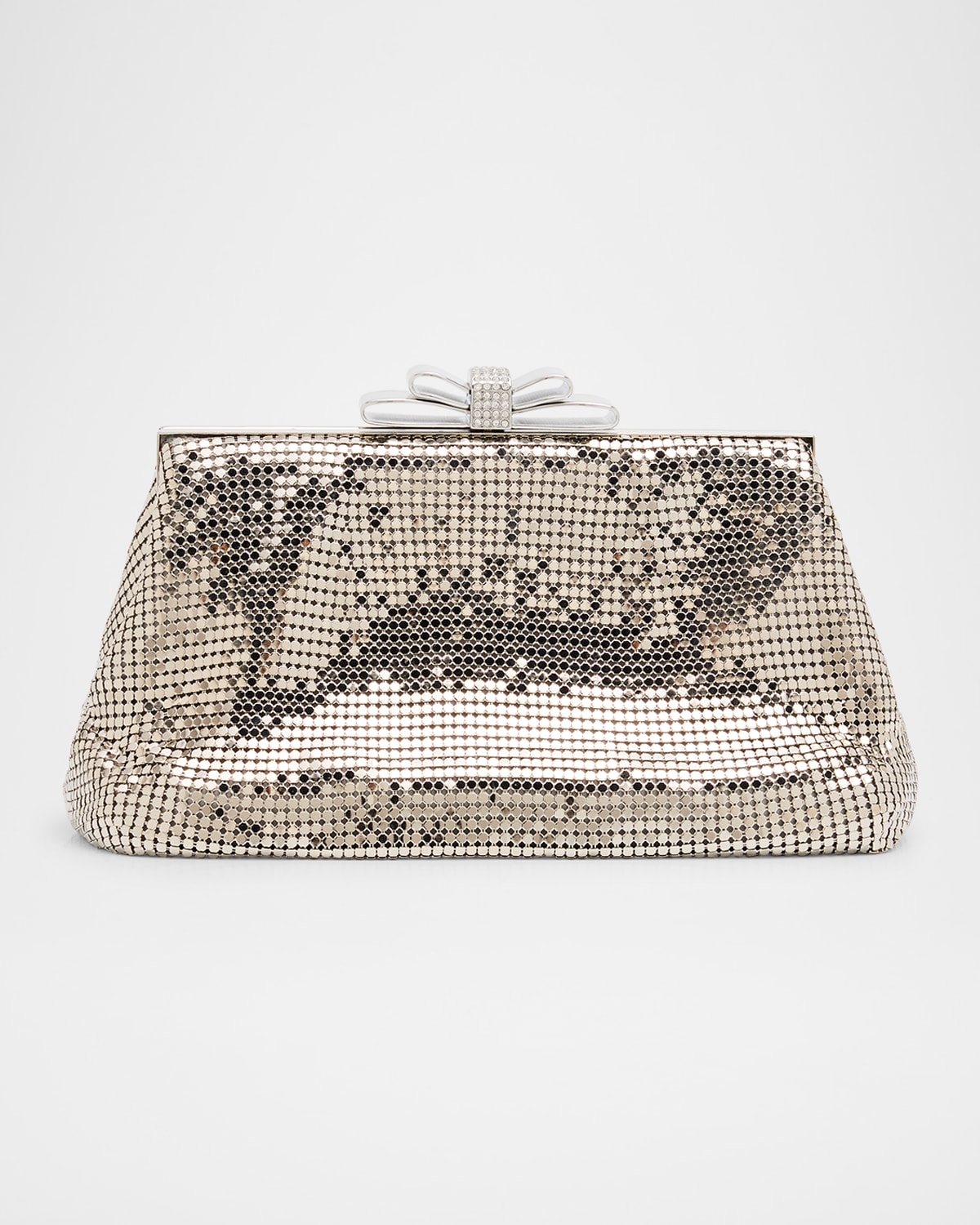 Whiting & Davis Blake Bow Mesh Brass Clutch Bag In Pewter