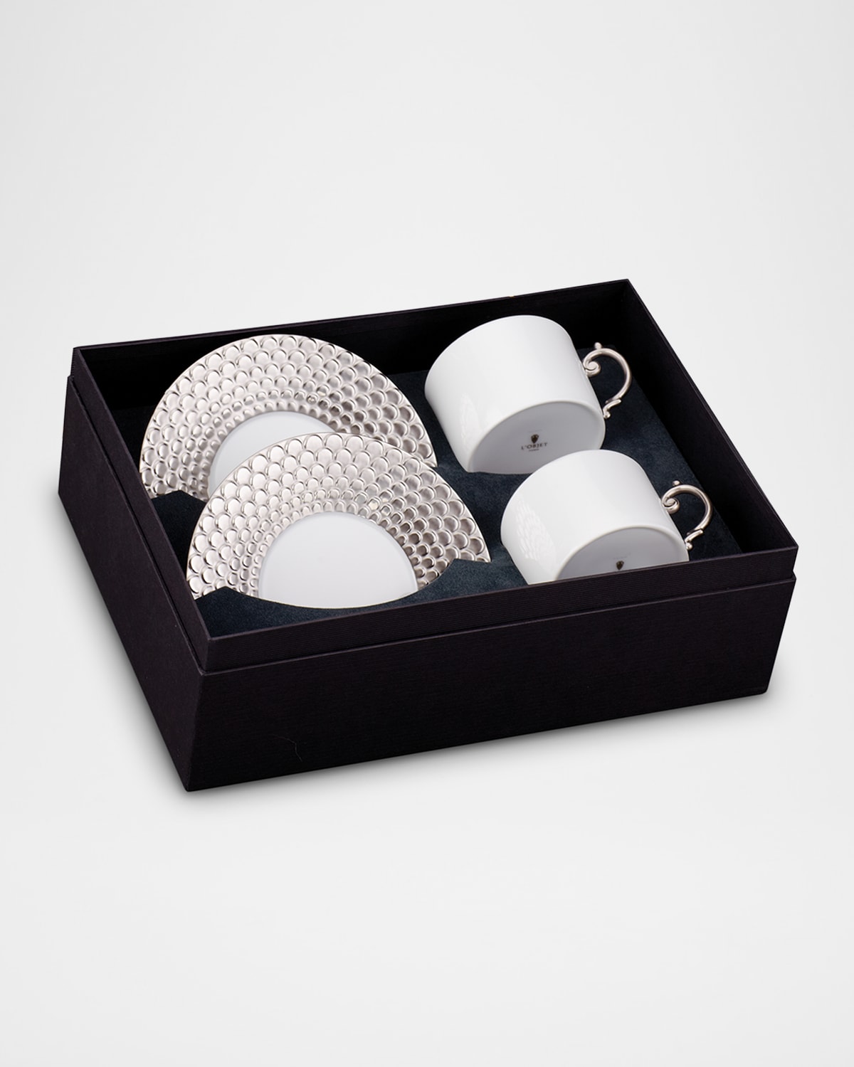 L'objet Aegean Platinum-trim Tea Cup & Saucers, Set Of 2 In Platinum