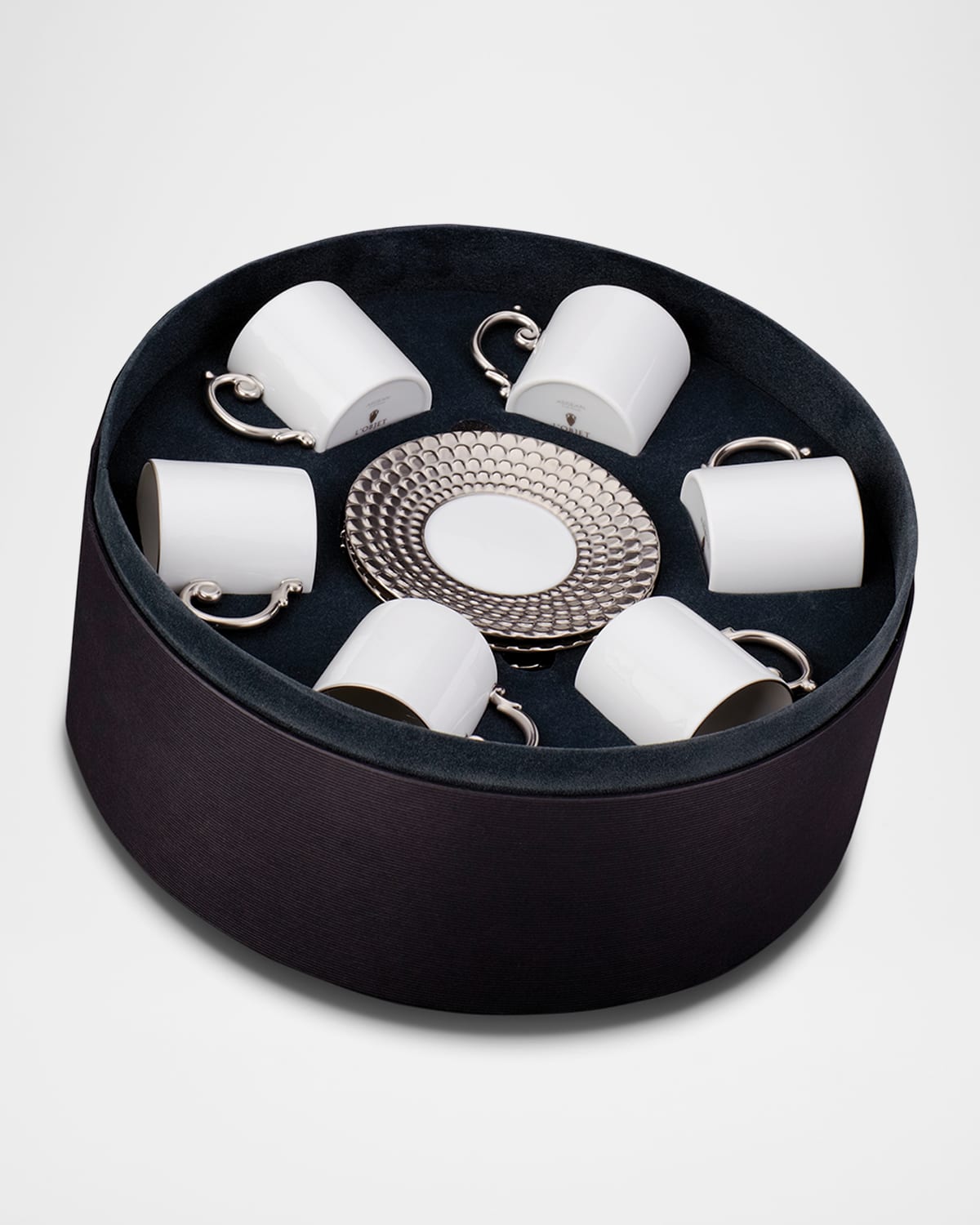 L'objet Aegean Platinum-trim Espresso Cups & Saucers, Set Of 6 In Platinum