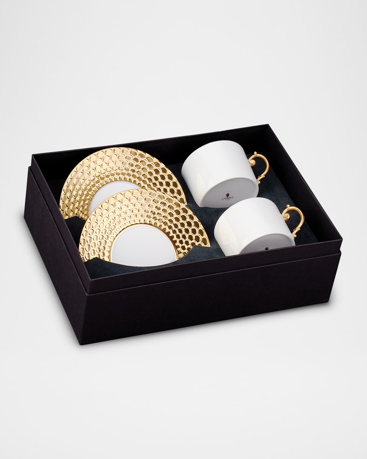 L'objet Aegean 24k Gold Tea Cups & Saucers, Set Of 2 In Gold