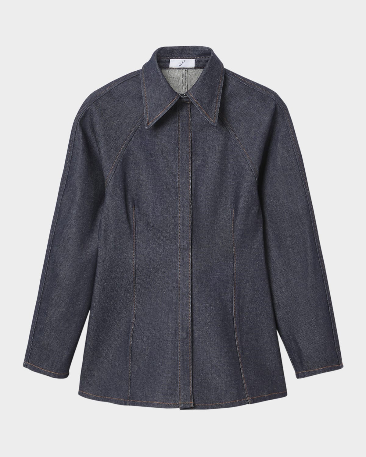 Bite Studios Tailored Organic Denim Shirt In Dark Blue Raw