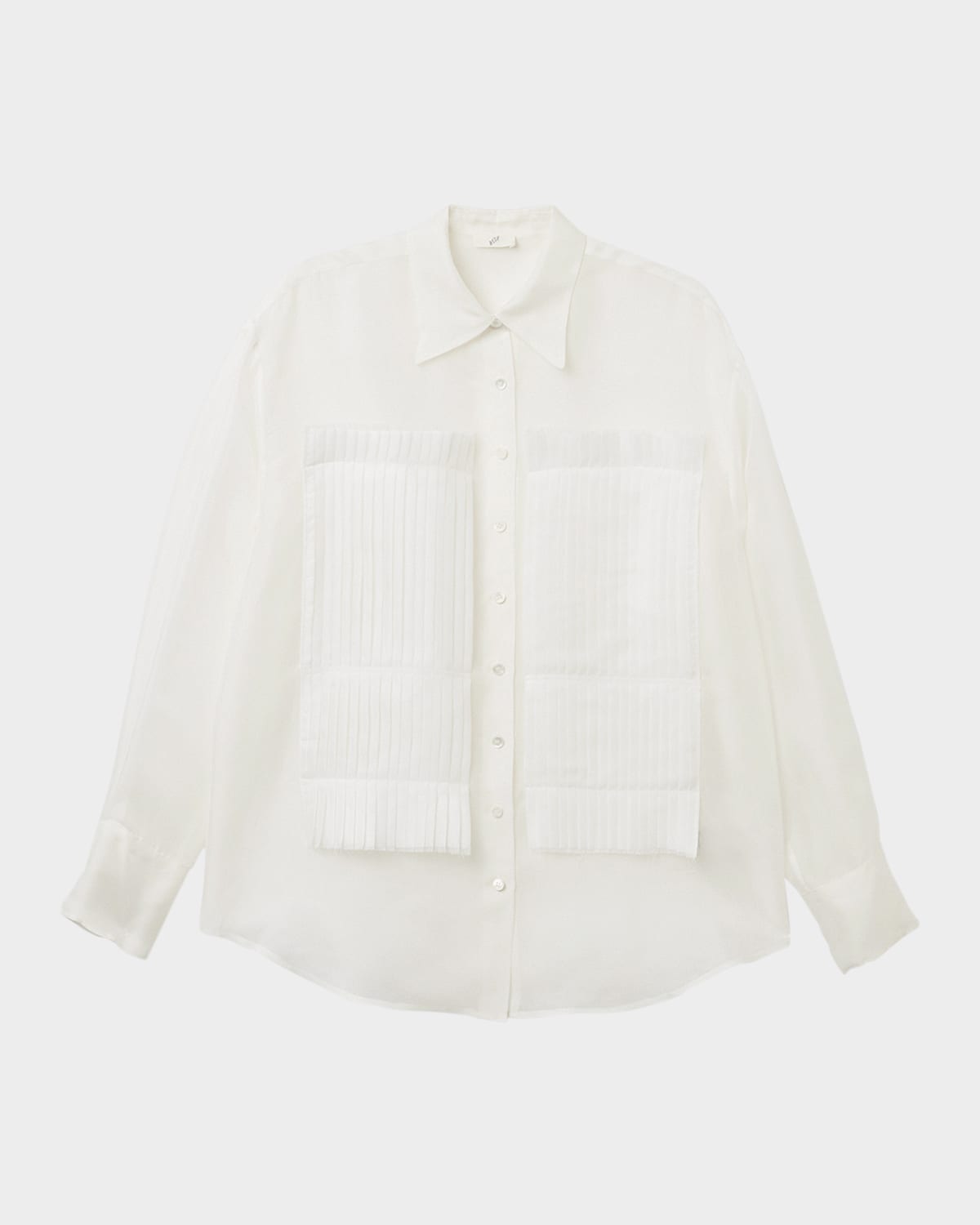 Shop Bite Studios Pleated-patch Organic Silk Button-down Shirt In Off-white