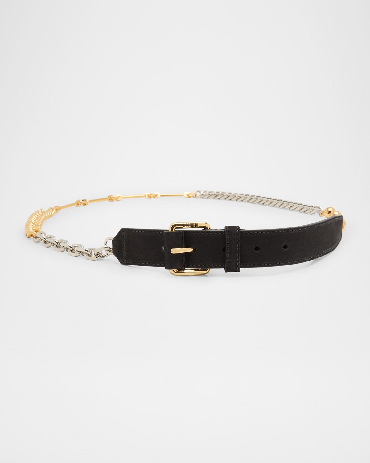 Men's Two-Tone Metal and Leather Belt