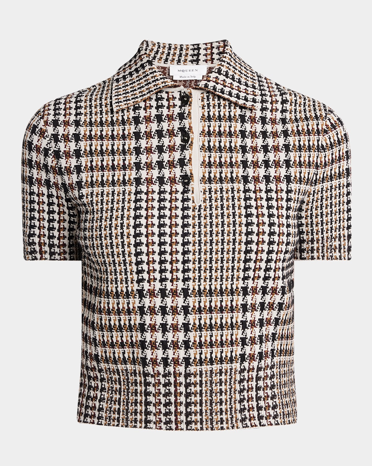 Alexander Mcqueen Cropped Checked Polo Sweater In Khaki Mult