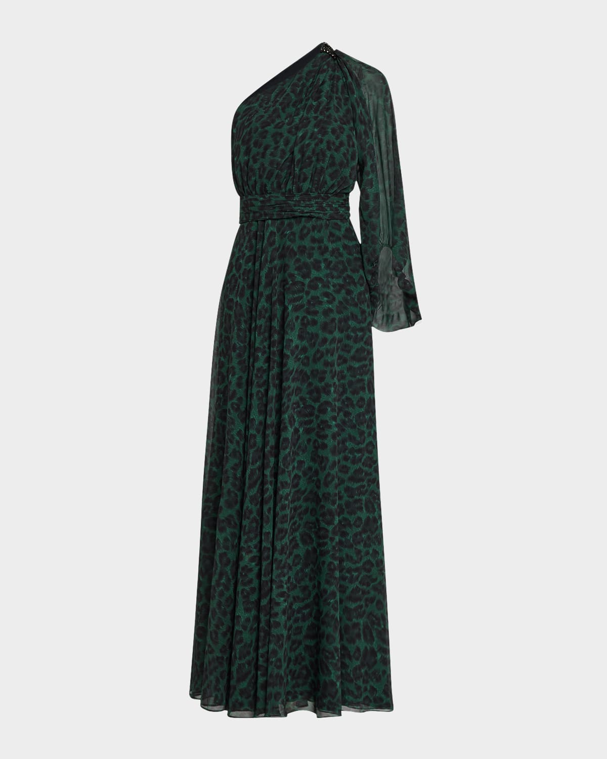 Sachin & Babi Makayla One-shoulder Broach Embellished Gown In Emerald Big Cat