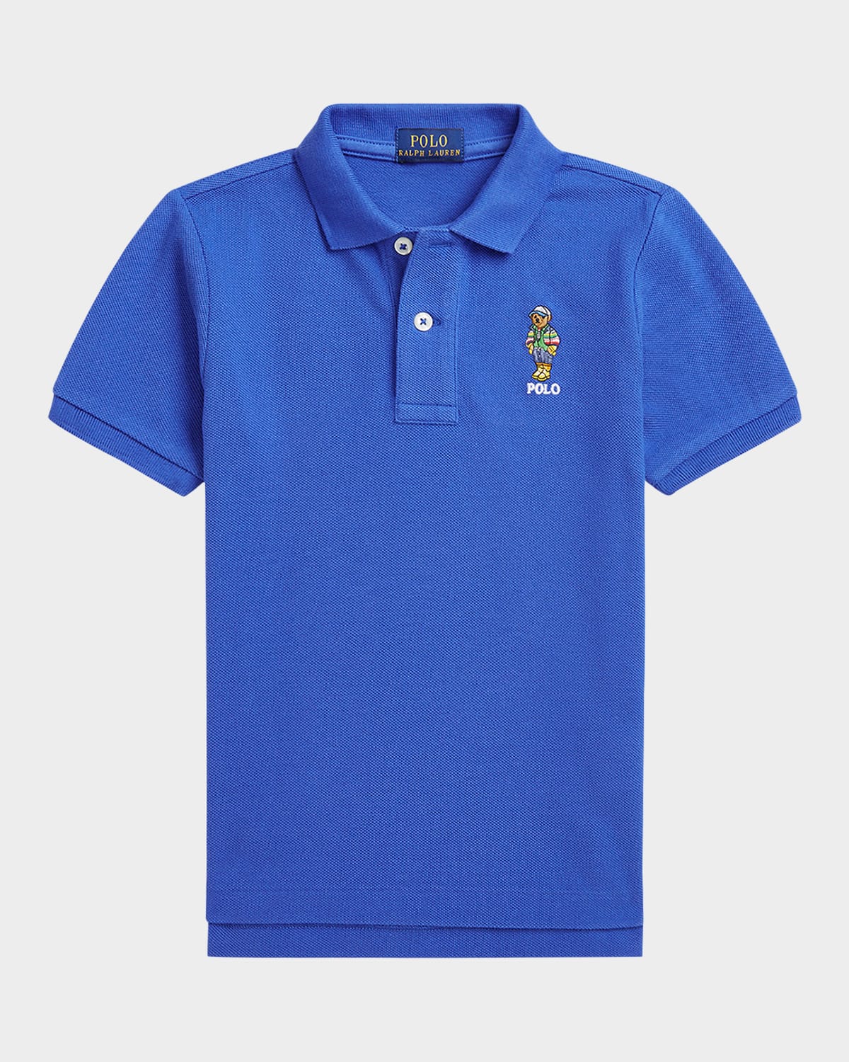 Polo Ralph Lauren Boy's Polo Bear Embroidered Polo Shirt In Bear Travel Blue