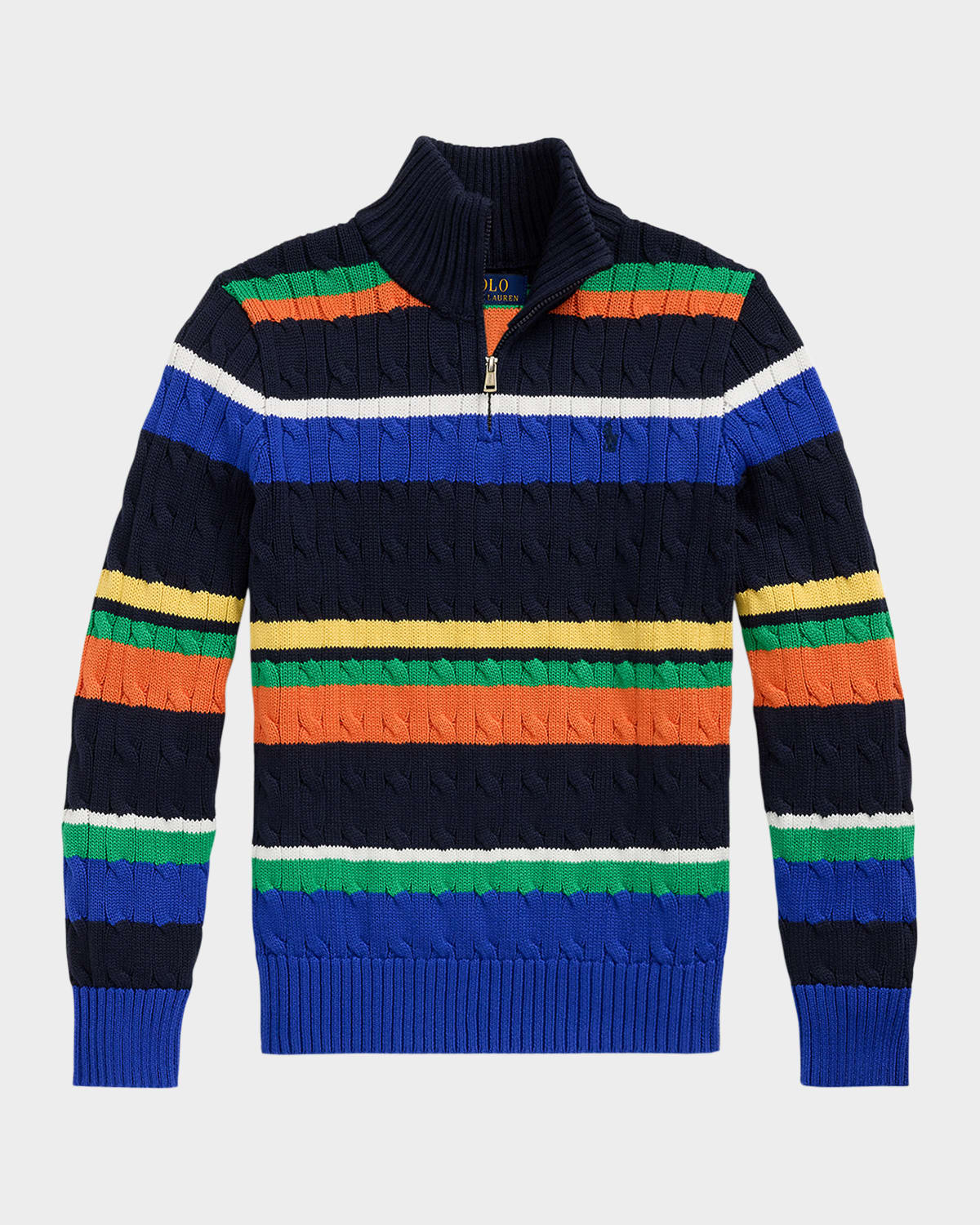 Polo Ralph Lauren Striped Cotton Quarter-zip Sweater In Multi Stripe
