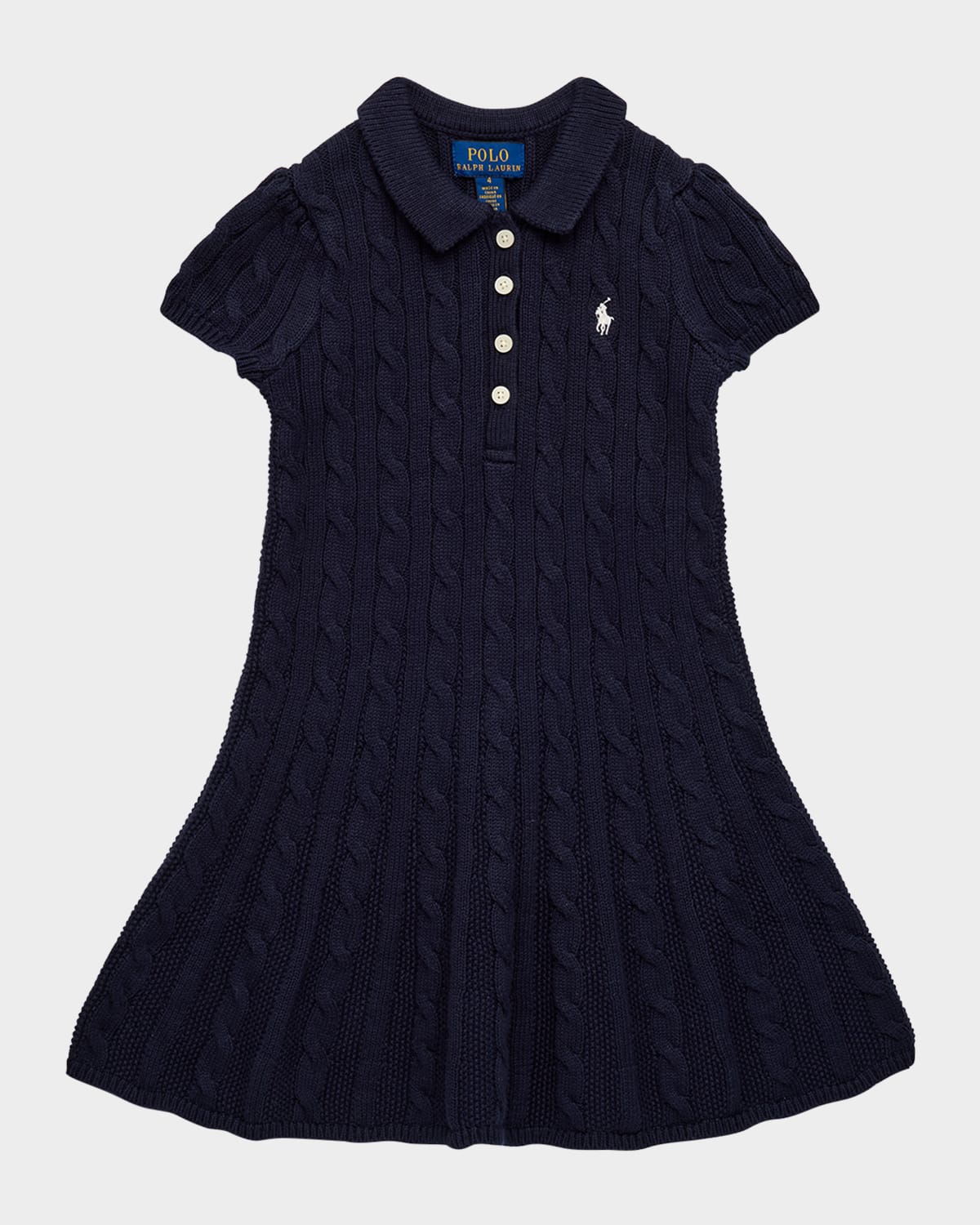 Polo Ralph Lauren Cable-knit Cotton Polo Sweater Dress In Rl Navy W Prch Cream