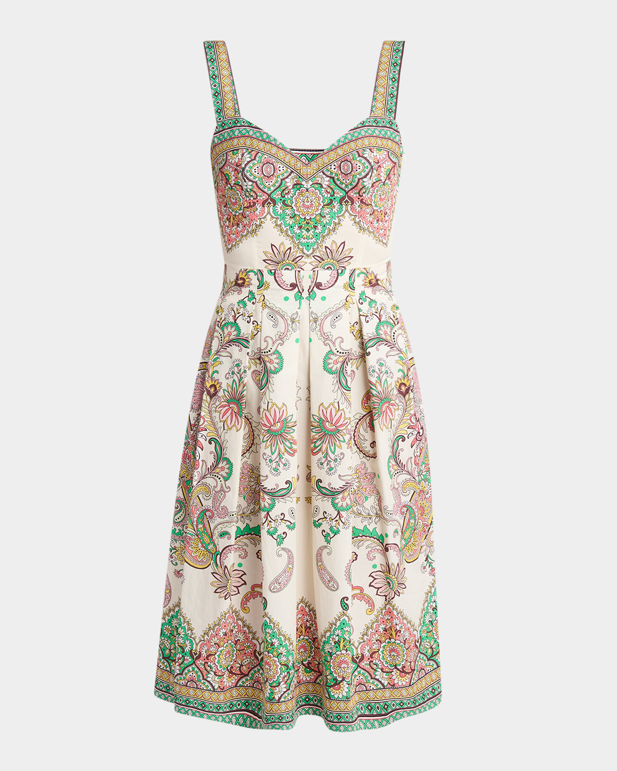 Shop Etro Paisley Cotton Sweetheart Midi Dress In Print On White Base