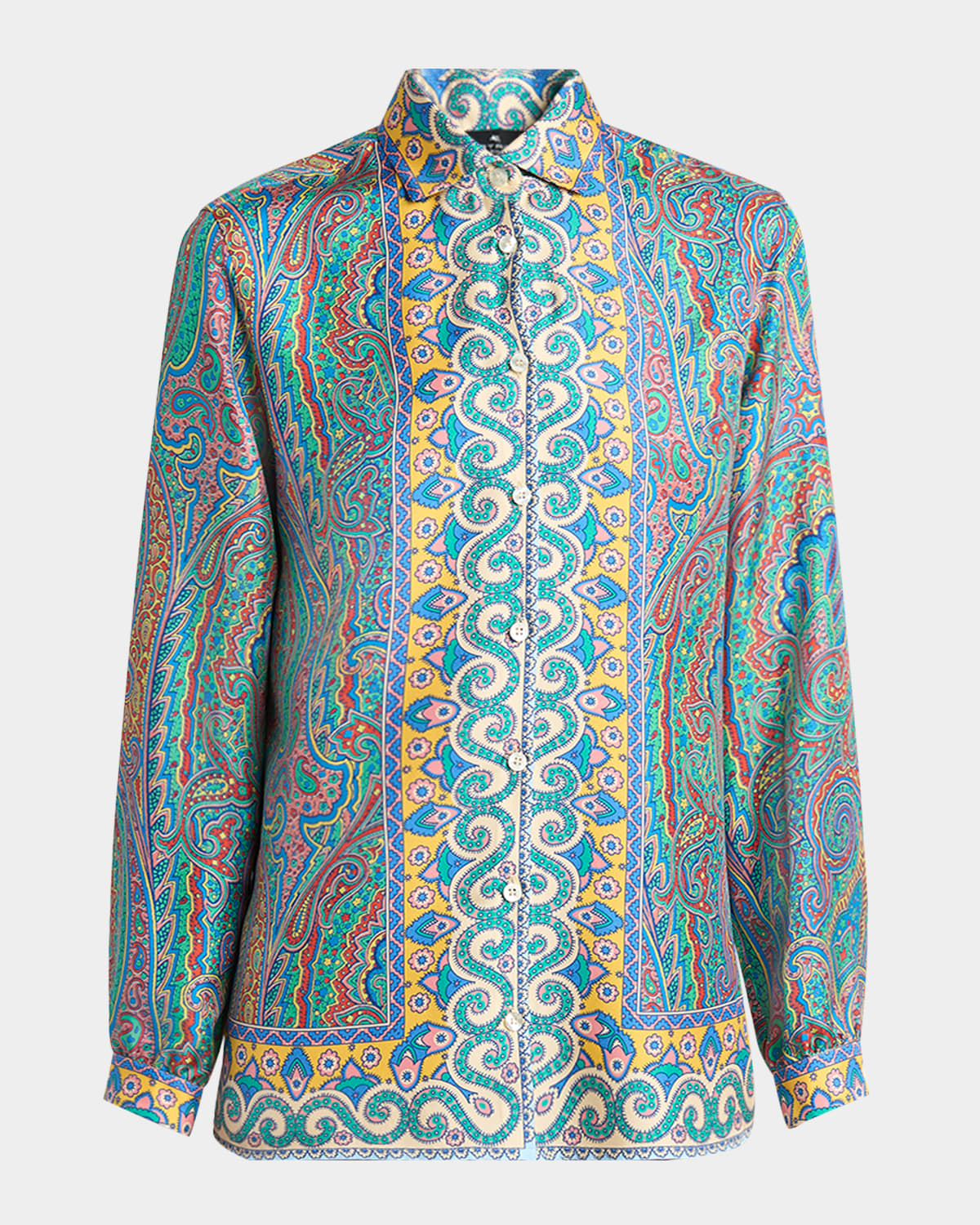 Etro Multi-coloured Silk Paisley Shirt In Green Print