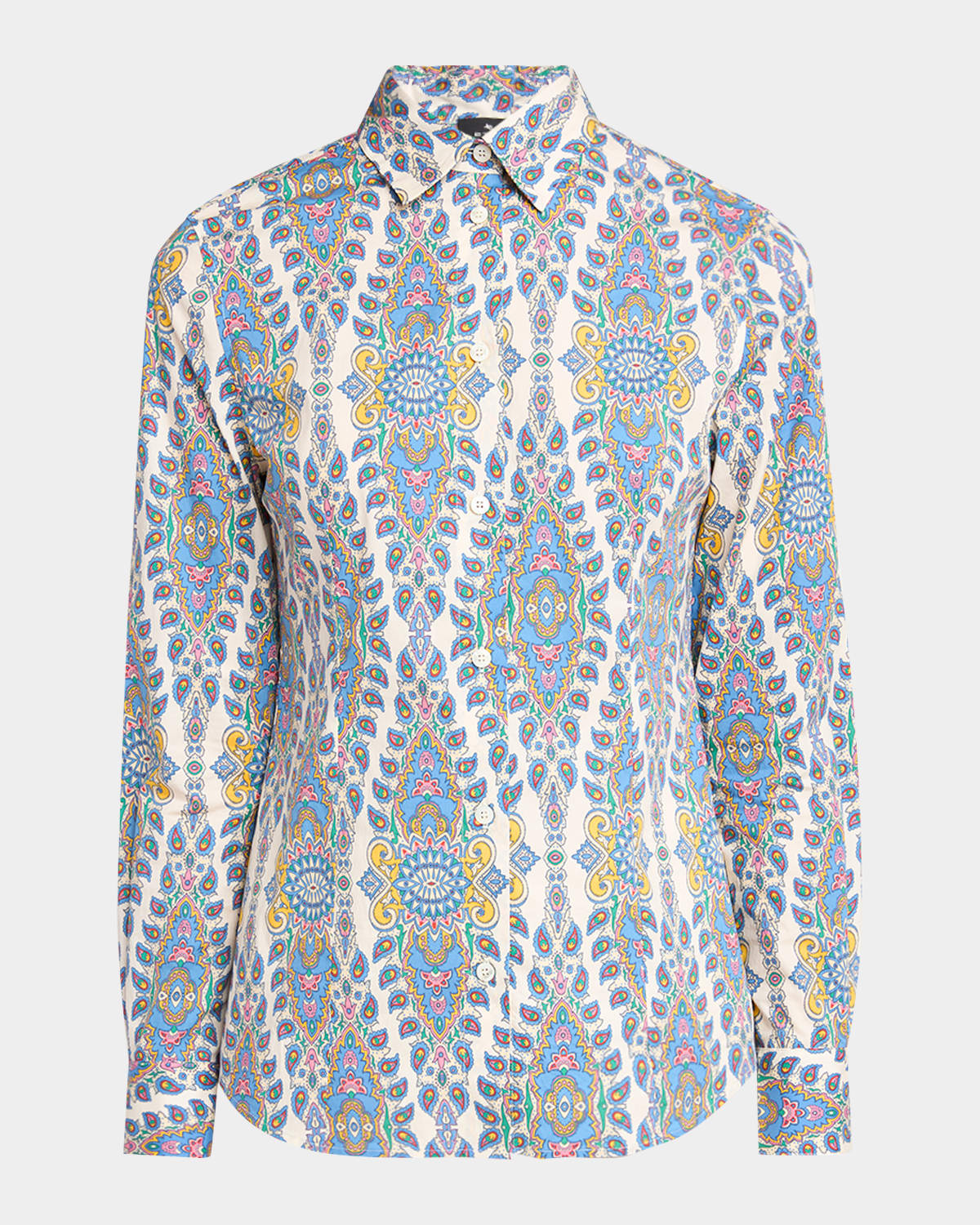 Etro Stretch Cotton Paisley Button-front Shirt In Print On White Base