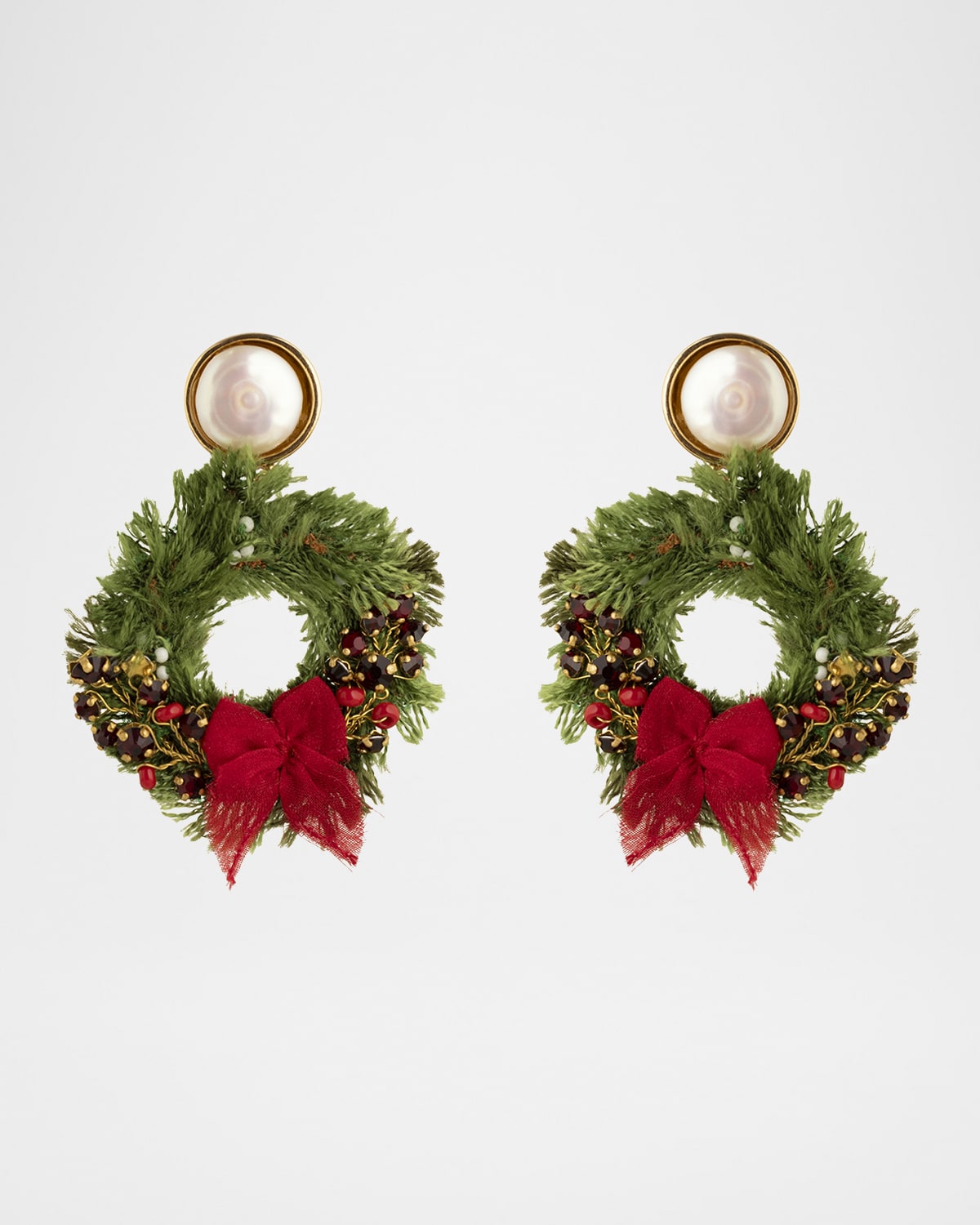 14K Yellow Gold Pearl Wreath Statement Earrings