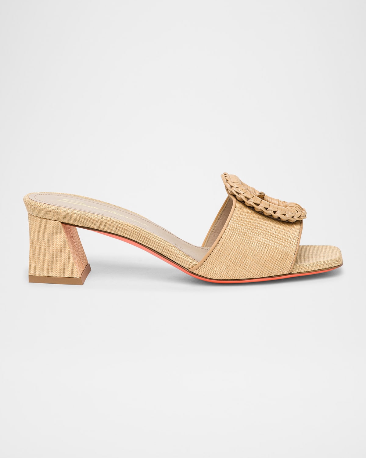 Santoni Marta Raffia Buckle Mule Sandals In Beige