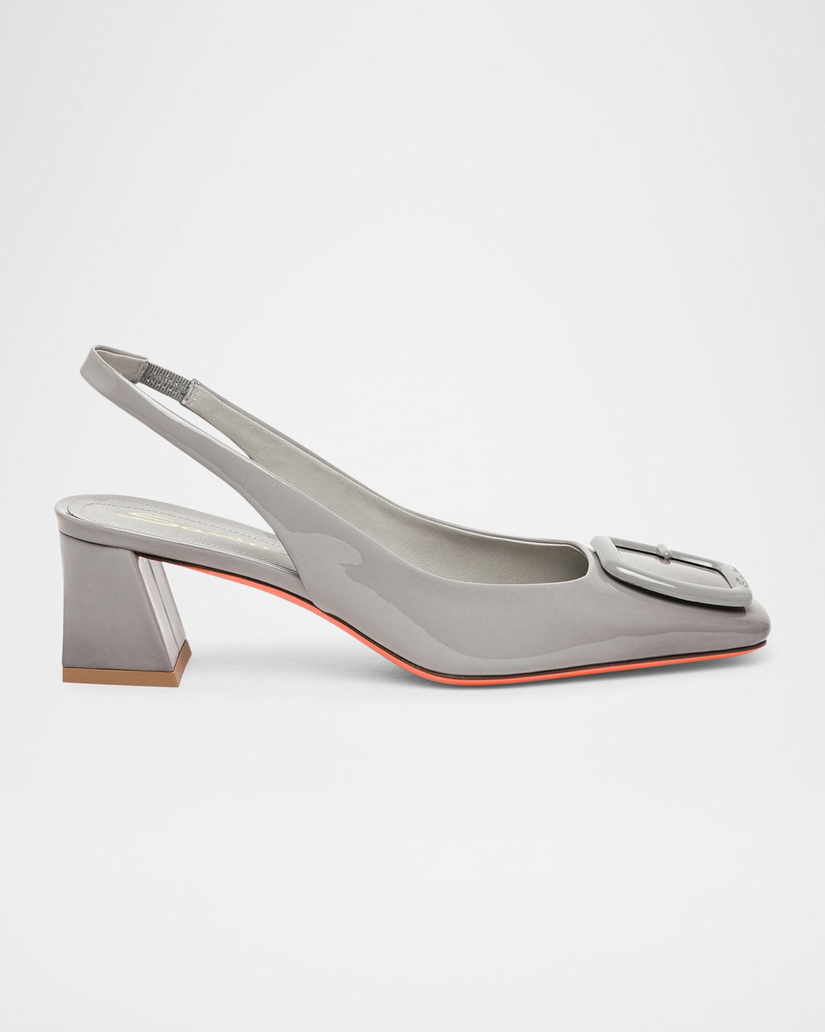 Santoni Lemon Patent Buckle Slingback Pumps In Grey