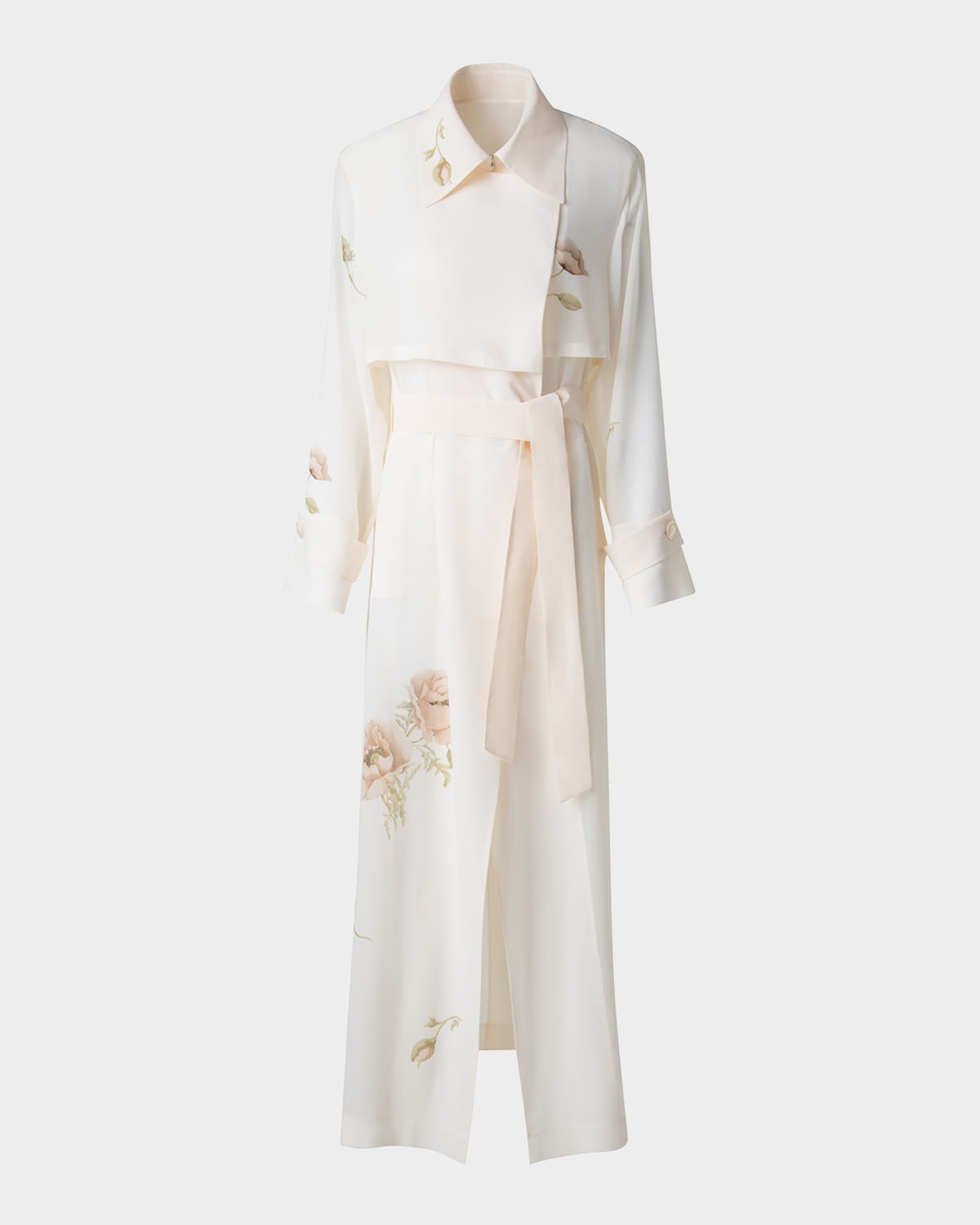 Akris Haider Floral-print Silk Crepe Trench Coat In Ecru-greige