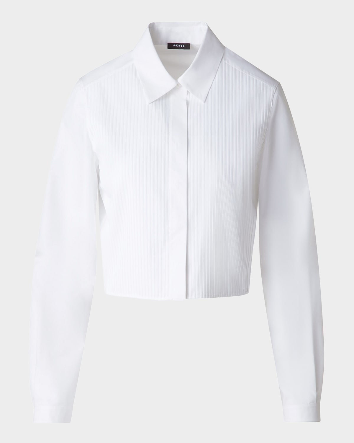 Akris Pleat Front Cotton Voile Crop Button-up Shirt In Pure White