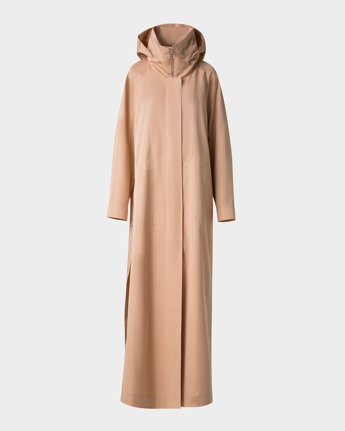 Akris Brady Weather-resistant Silk Poplin Maxi Coat In Cuoio